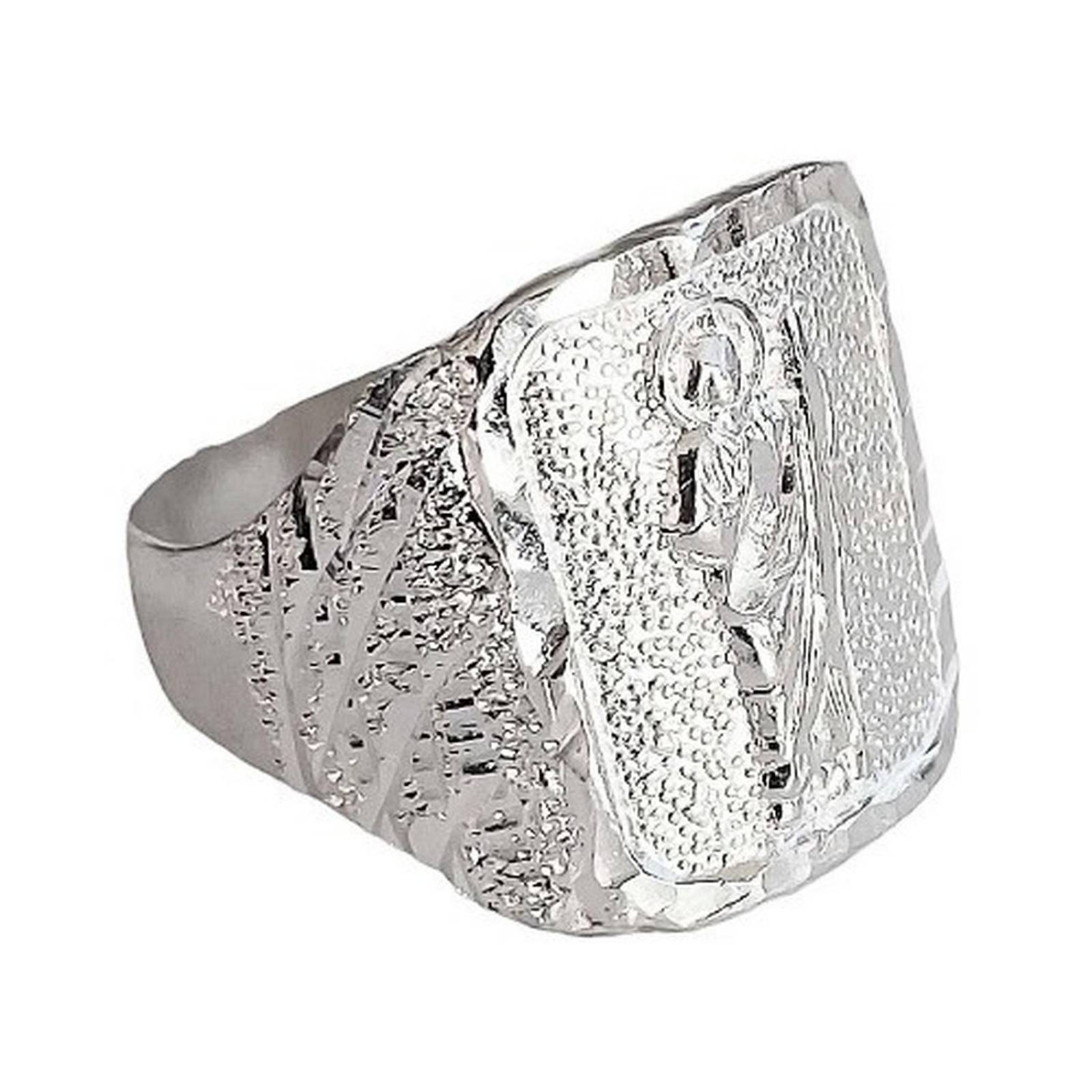 Anillo San Judas Tadeo Diamantado Plata Fina Ley S925 9.5 Plateado diagonal