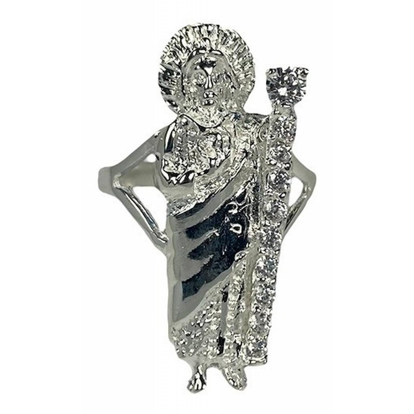 Anillo San Judas Tadeo Con Zirconias Plata Solida 925 11.5 Blanco