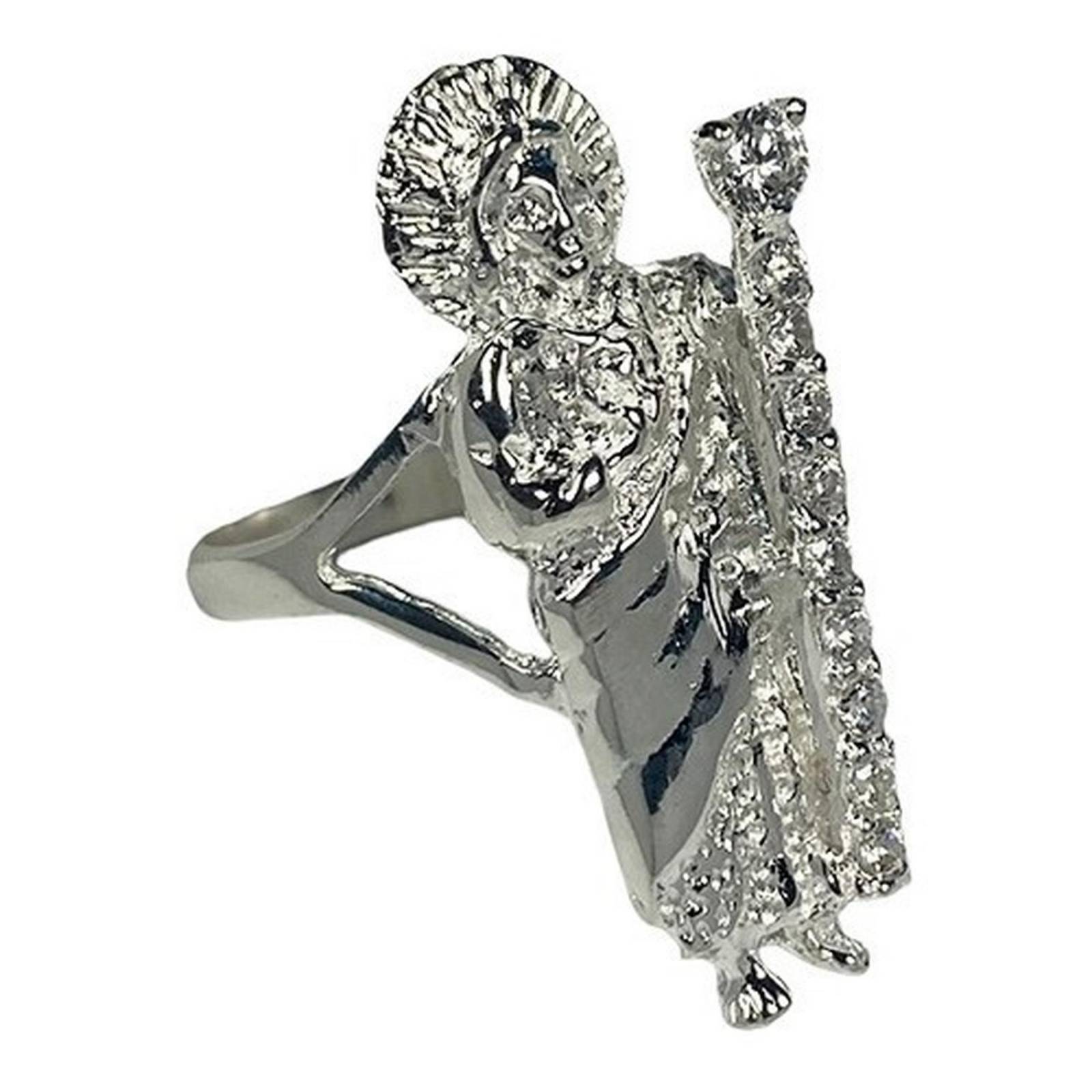 Anillo San Judas Tadeo Con Zirconias Plata Solida 925 11.5 Blanco