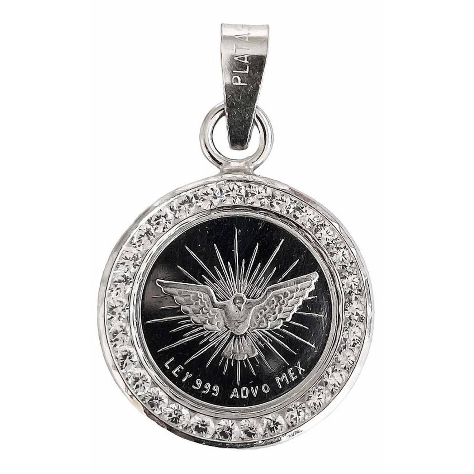 Dije Medalla Espíritu Santo Zirconias Plata Pura Ley 999