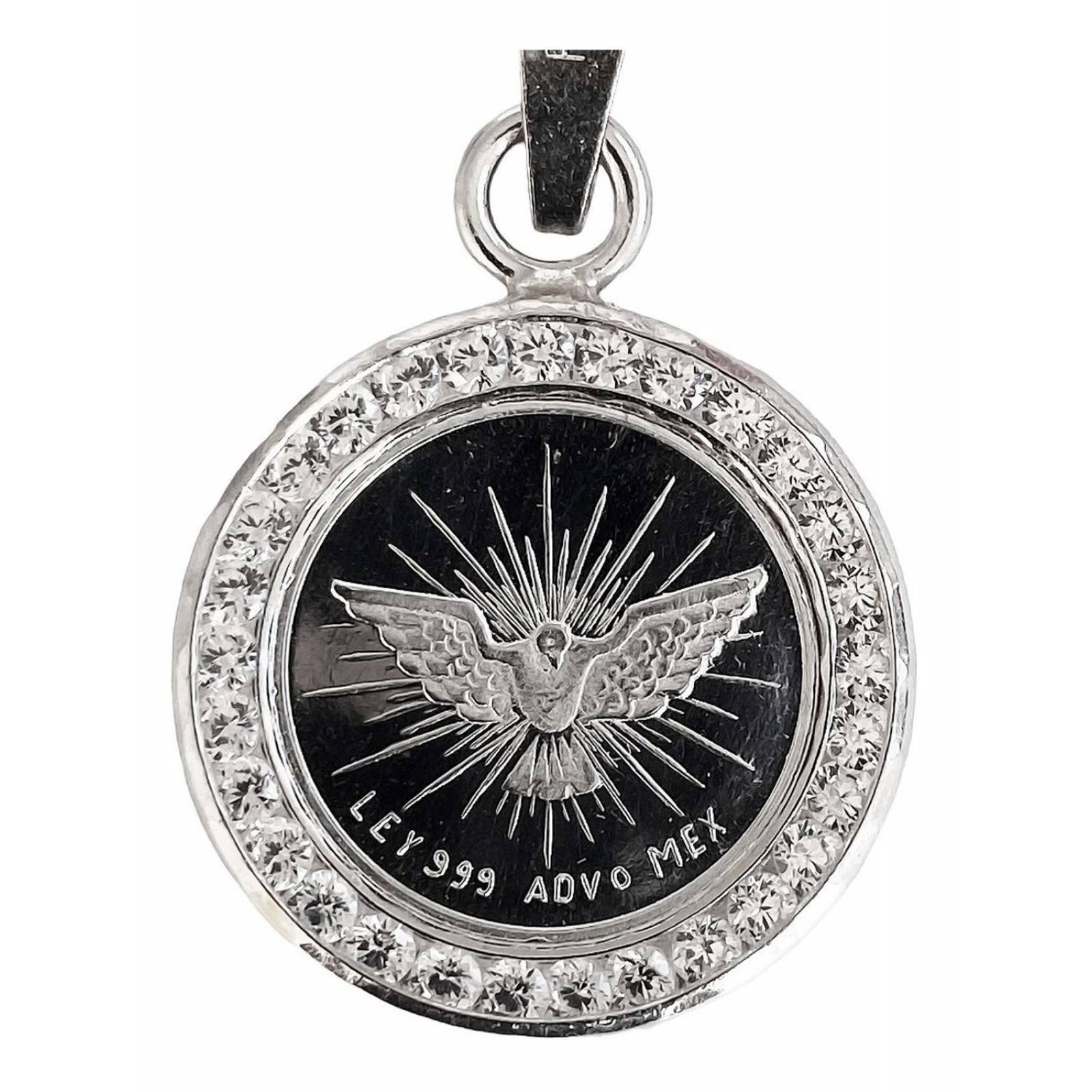 Dije Medalla Espíritu Santo Zirconias Plata Pura Ley 999