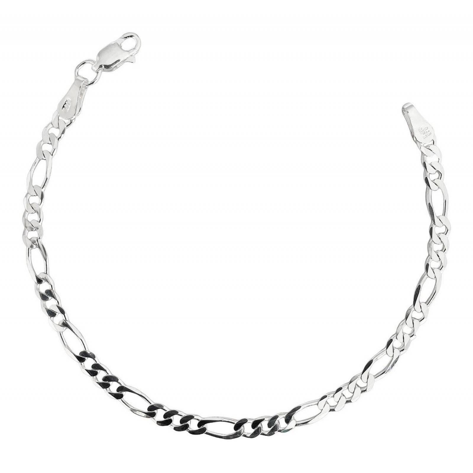 Esclava Pulsera Fígaro 3x1 Hombre Mujer Plata Ley 925 4 Mm Plateado Largo/Ancho: 19 cm  x 4 mm 7 cm - 19 cm