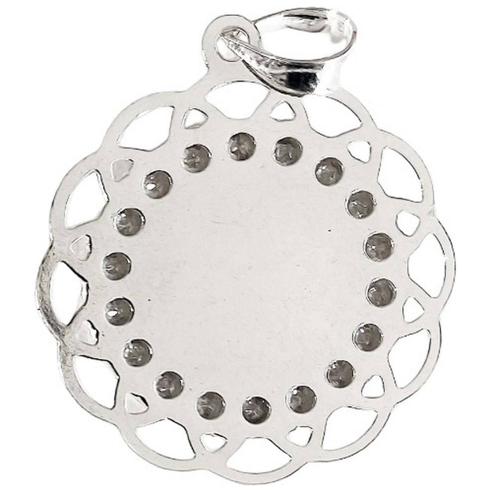 Dije Medalla San Benito Zirconias Corte Laser Plata Ley 925 Alto/Ancho: 3.1 cm x 2.4 cm Mod 2