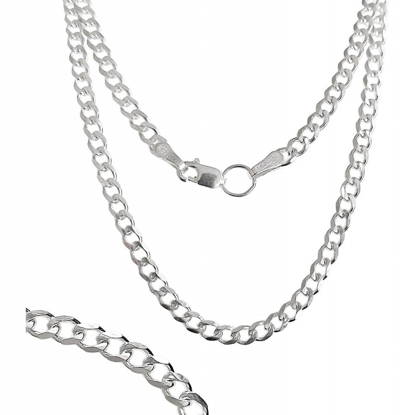 Cadena Cubana Gruesa Plata 925 Hombre Barbado 55cm X 4mm 