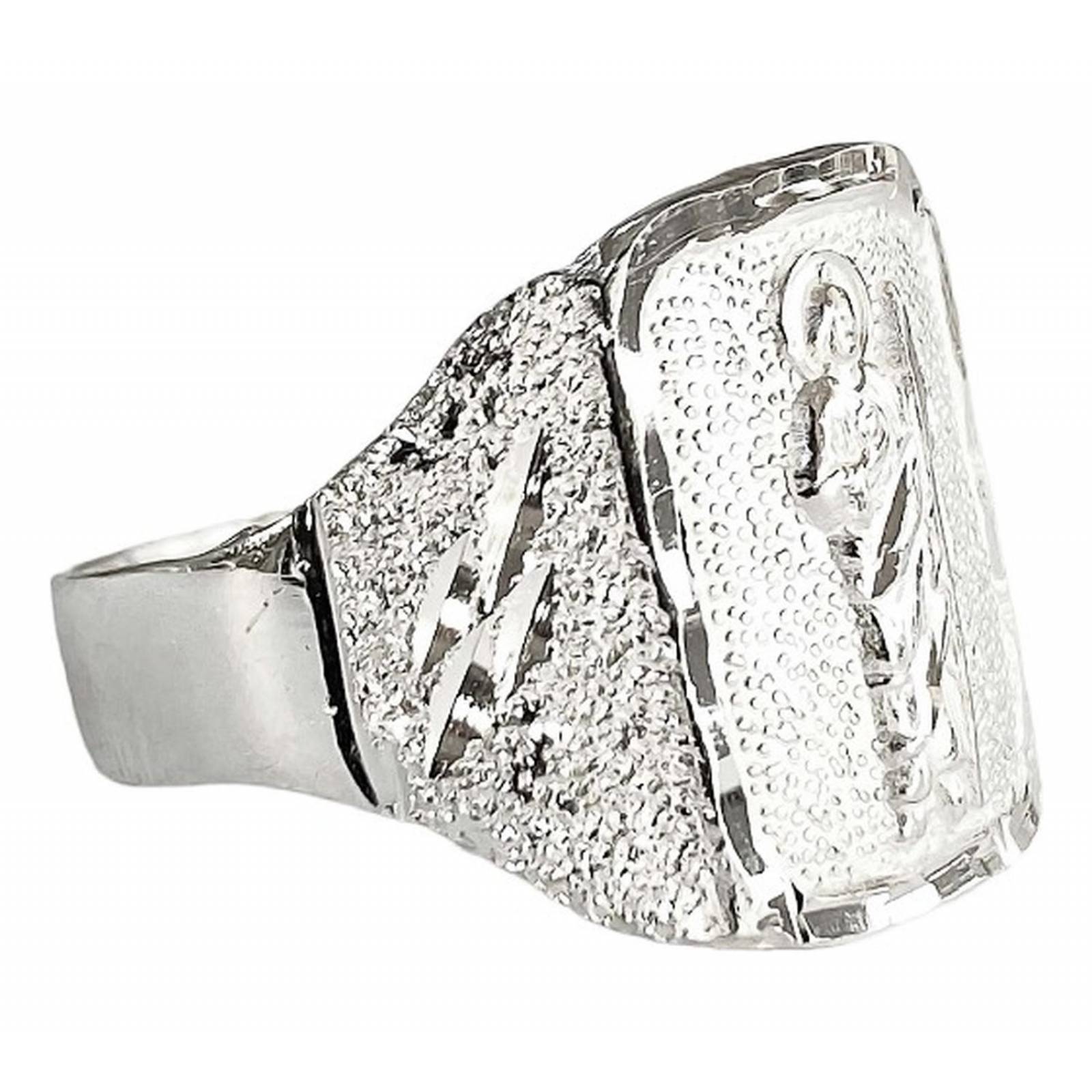 Anillo San Judas Tadeo Diamantado Plata Fina Ley S925 Plateado cuatro lineas 8.5