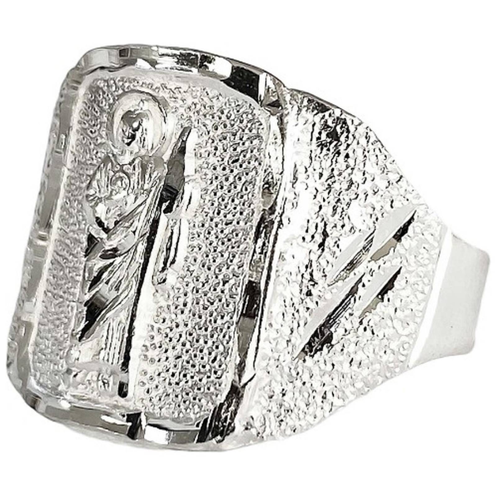 Anillo San Judas Tadeo Diamantado Plata Fina Ley S925 Plateado cuatro lineas 8.5
