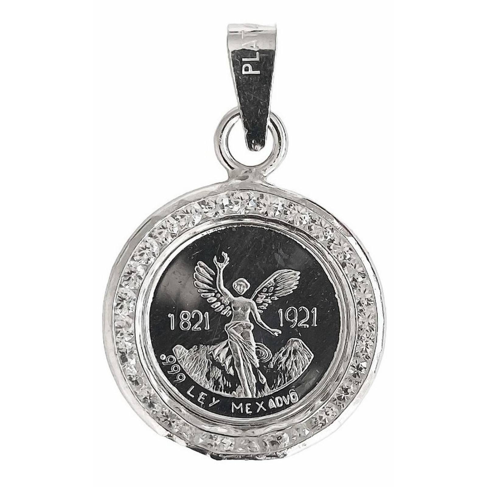 Dije Medalla Centenario México Zirconias Plata Pura Ley 999 Alto/Ancho: 3.2 cm x 2 cm Plateado