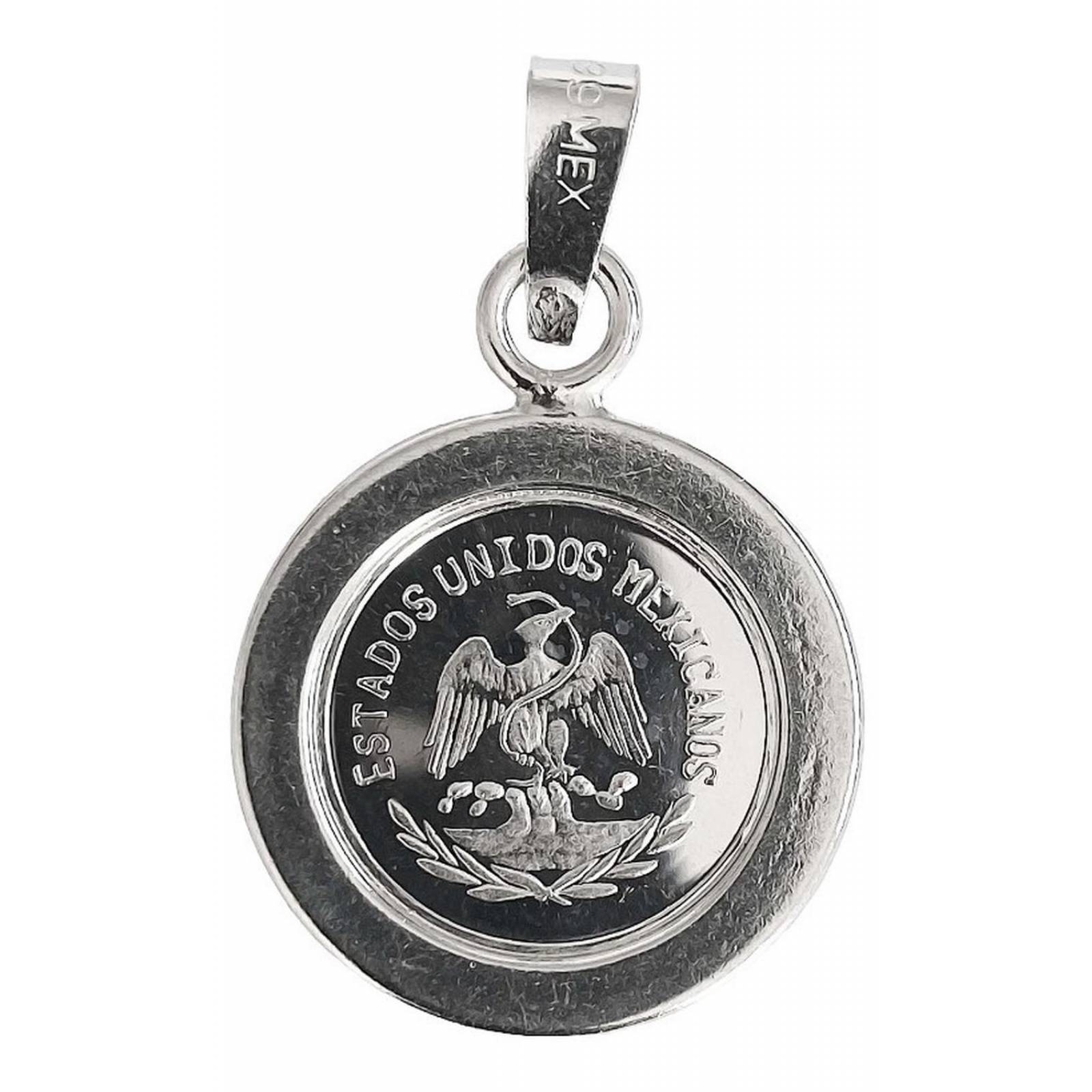 Dije Medalla Centenario México Zirconias Plata Pura Ley 999 Alto/Ancho: 3.2 cm x 2 cm Plateado