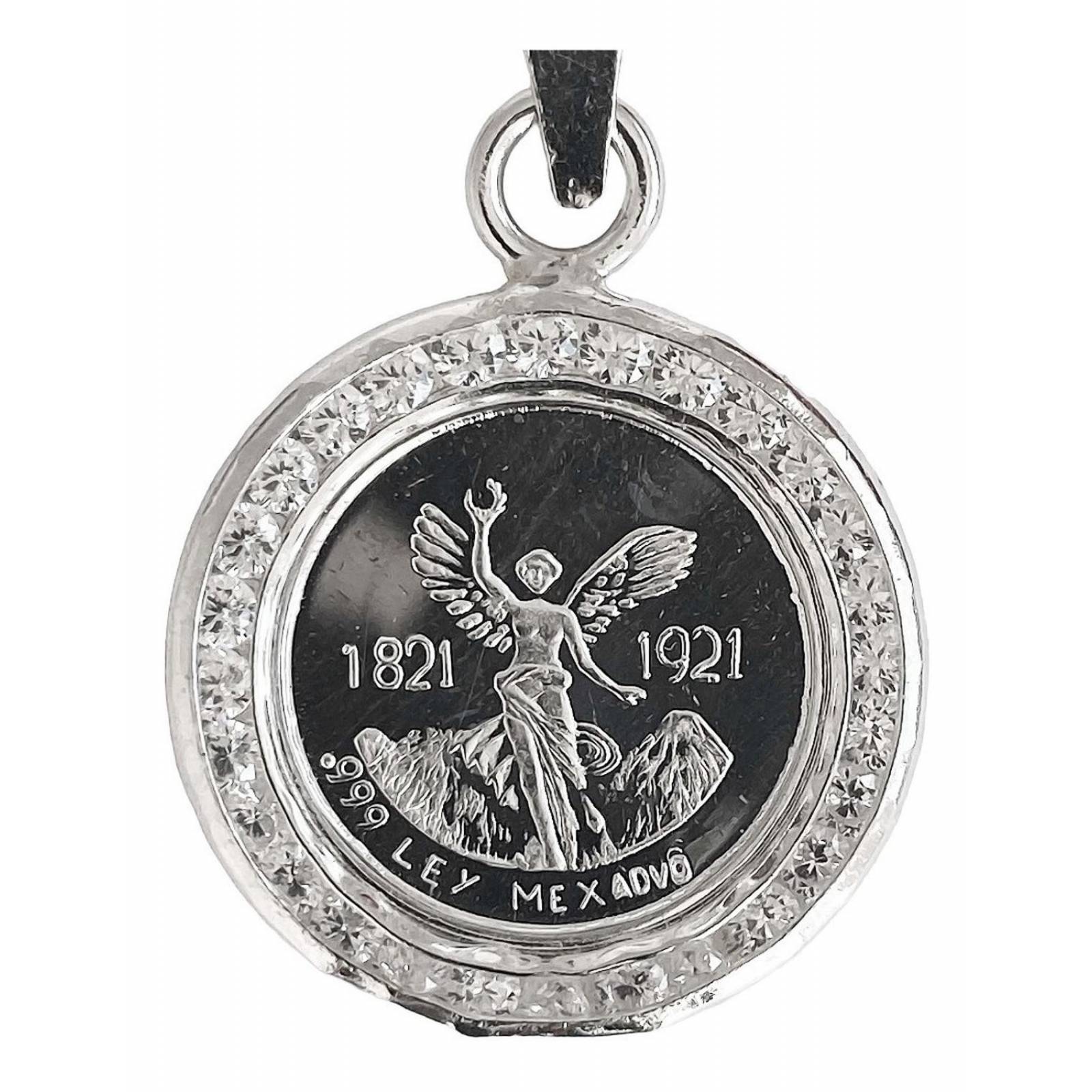Dije Medalla Centenario México Zirconias Plata Pura Ley 999 Alto/Ancho: 3.2 cm x 2 cm Plateado