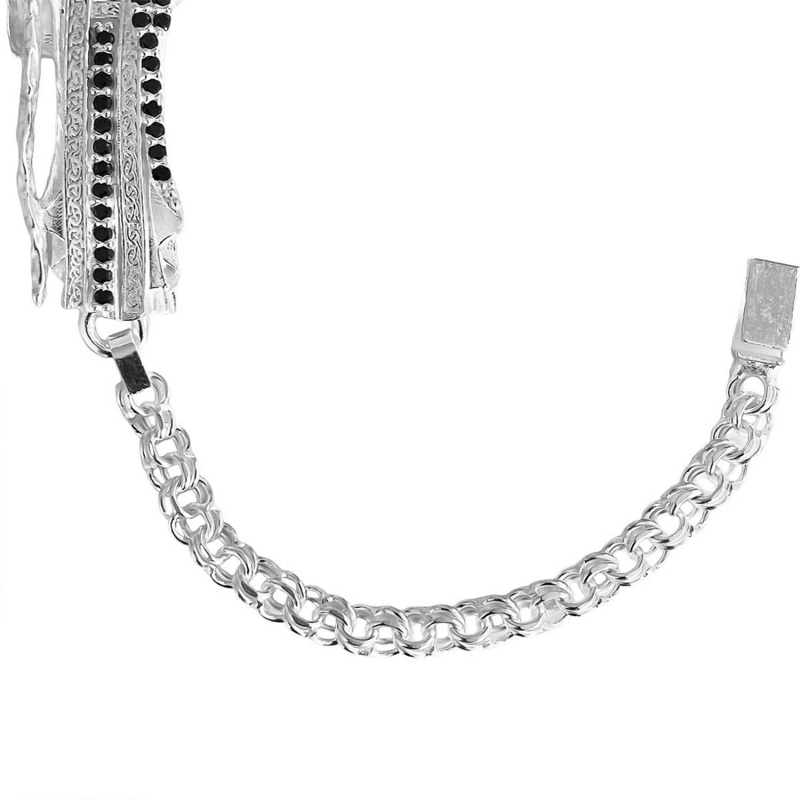 Pulsera Santa Muerte Esclava Zirconias Plata Solida Ley S925 Negro Largo/Ancho: 19.5 cm x 4 mm 6 cm - 19.5 cm