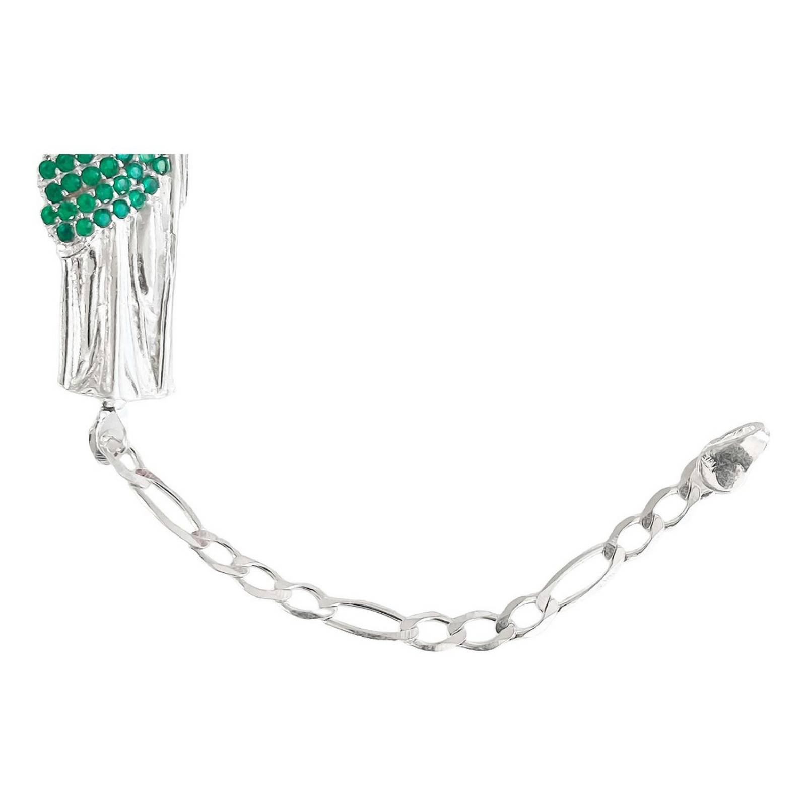 Pulsera Esclava Figaro San Judas Tadeo Plata Solida Ley 925 6 cm - 18.5 cm Largo/Ancho: 18.5 cm x 3 mm Verde