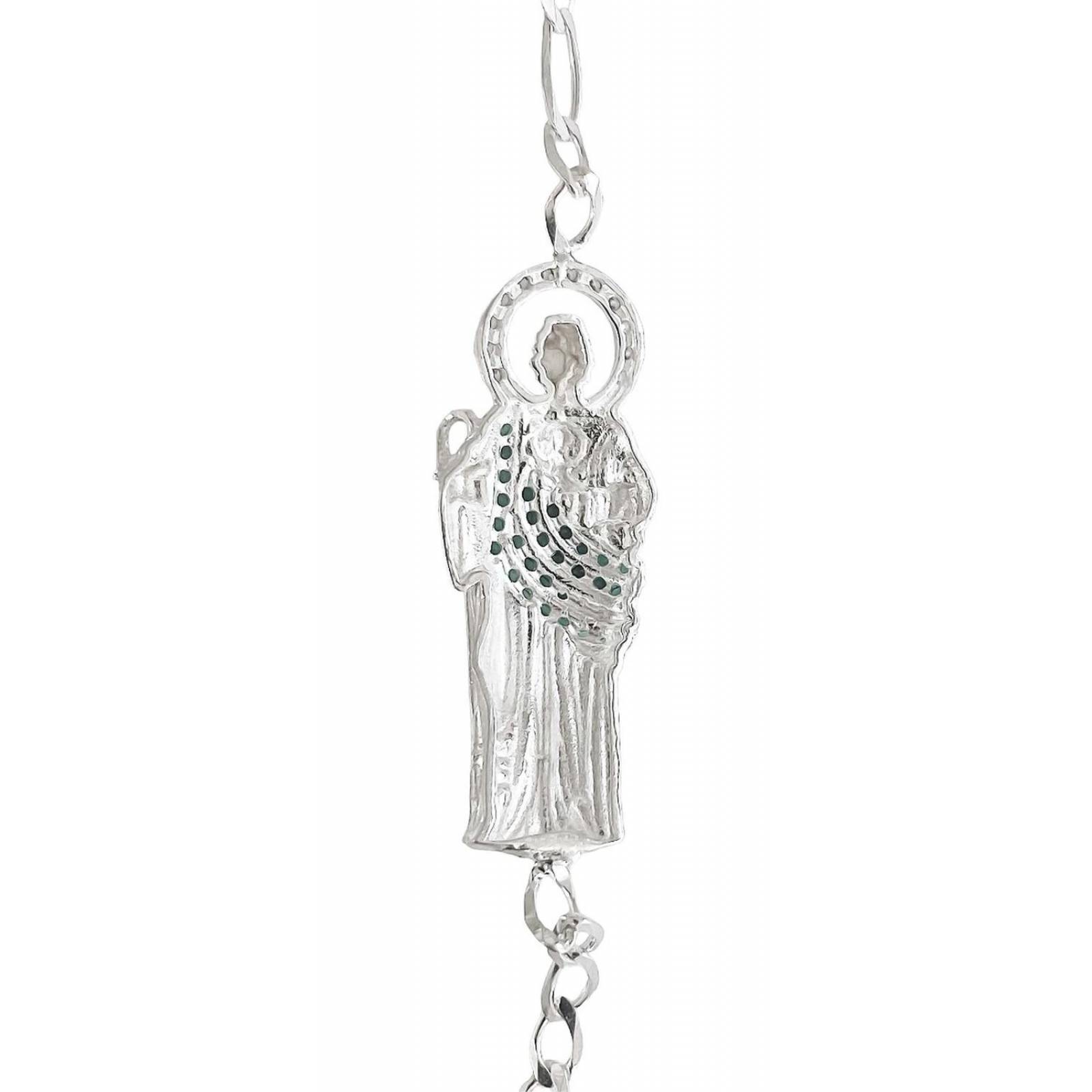Pulsera Esclava Figaro San Judas Tadeo Plata Solida Ley 925 6 cm - 18.5 cm Largo/Ancho: 18.5 cm x 3 mm Verde