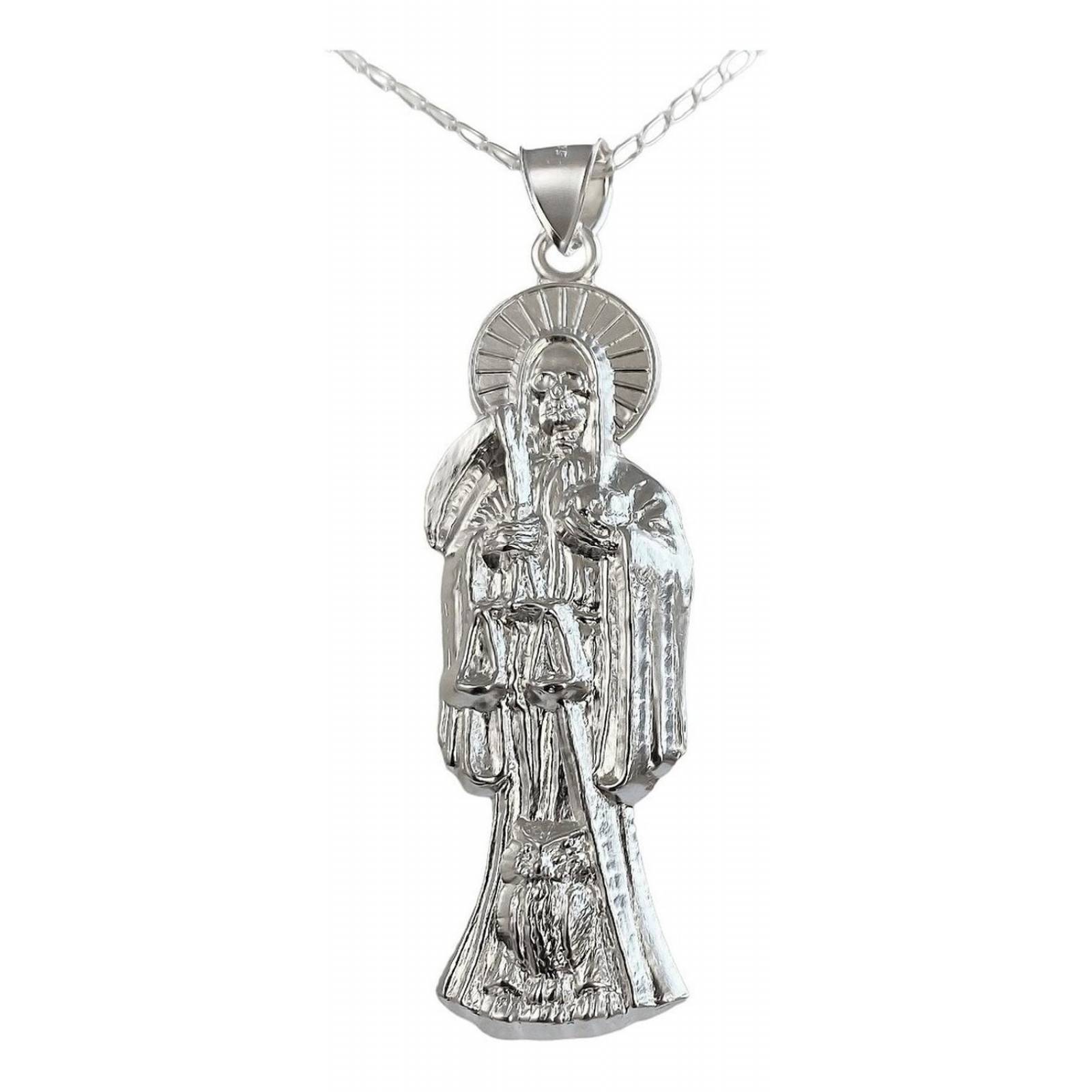 Collar Medalla Gigante Santa Muerte Hueco Plano En Plata 925 