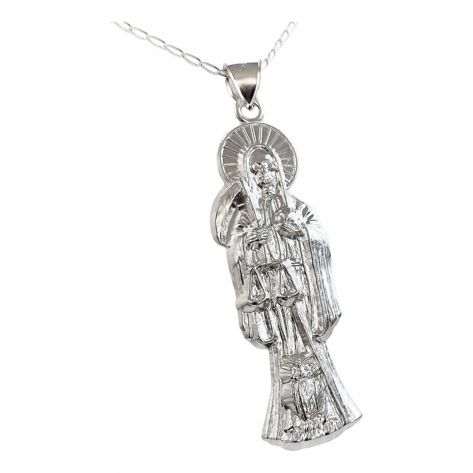 Collar Medalla Gigante Santa Muerte Hueco Plano En Plata 925 