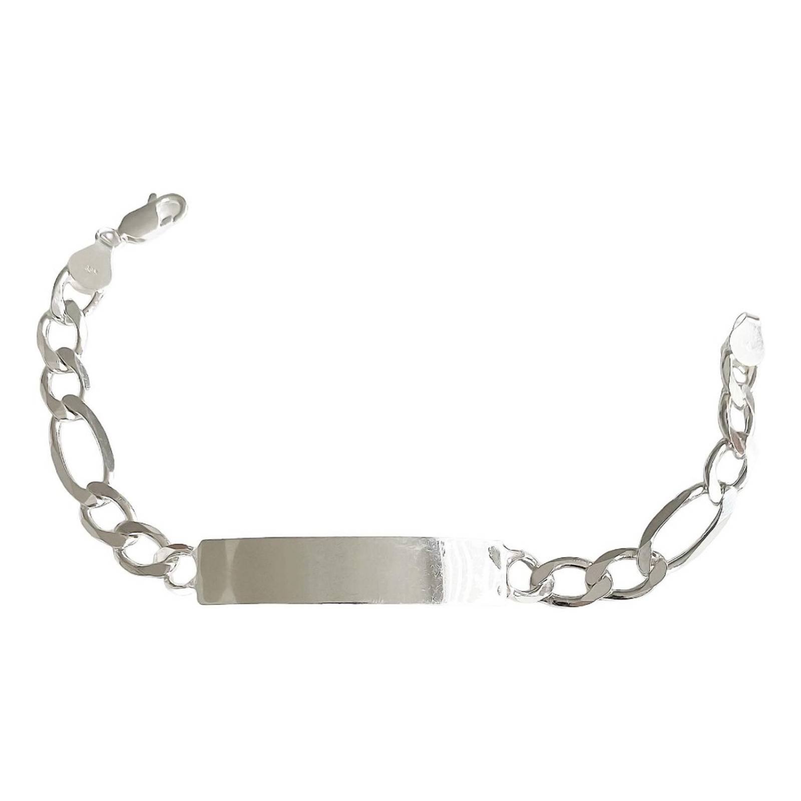 Esclava Gruesa Hombre Fígaro Plata 925 Placa Lisa 9.5 Mm Largo/Ancho: 19.5 cm x 9.5 mm 7 cm - 19.5 cm Plateado