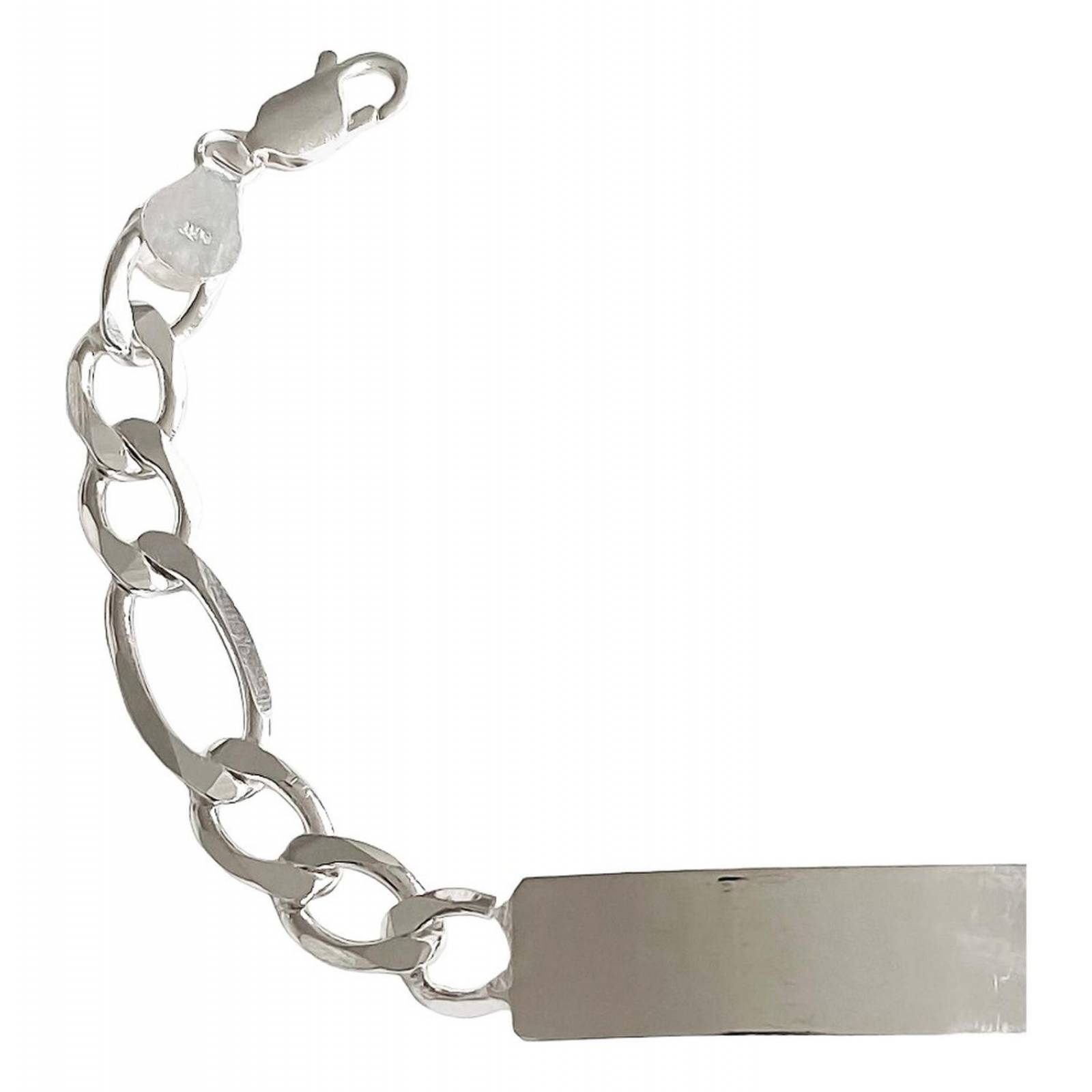 Esclava Gruesa Hombre Fígaro Plata 925 Placa Lisa 9.5 Mm Largo/Ancho: 19.5 cm x 9.5 mm 7 cm - 19.5 cm Plateado