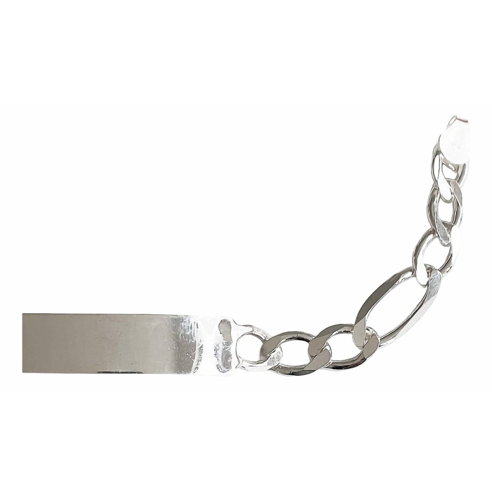 Esclava Gruesa Hombre Fígaro Plata 925 Placa Lisa 9.5 Mm Largo/Ancho: 19.5 cm x 9.5 mm 7 cm - 19.5 cm Plateado