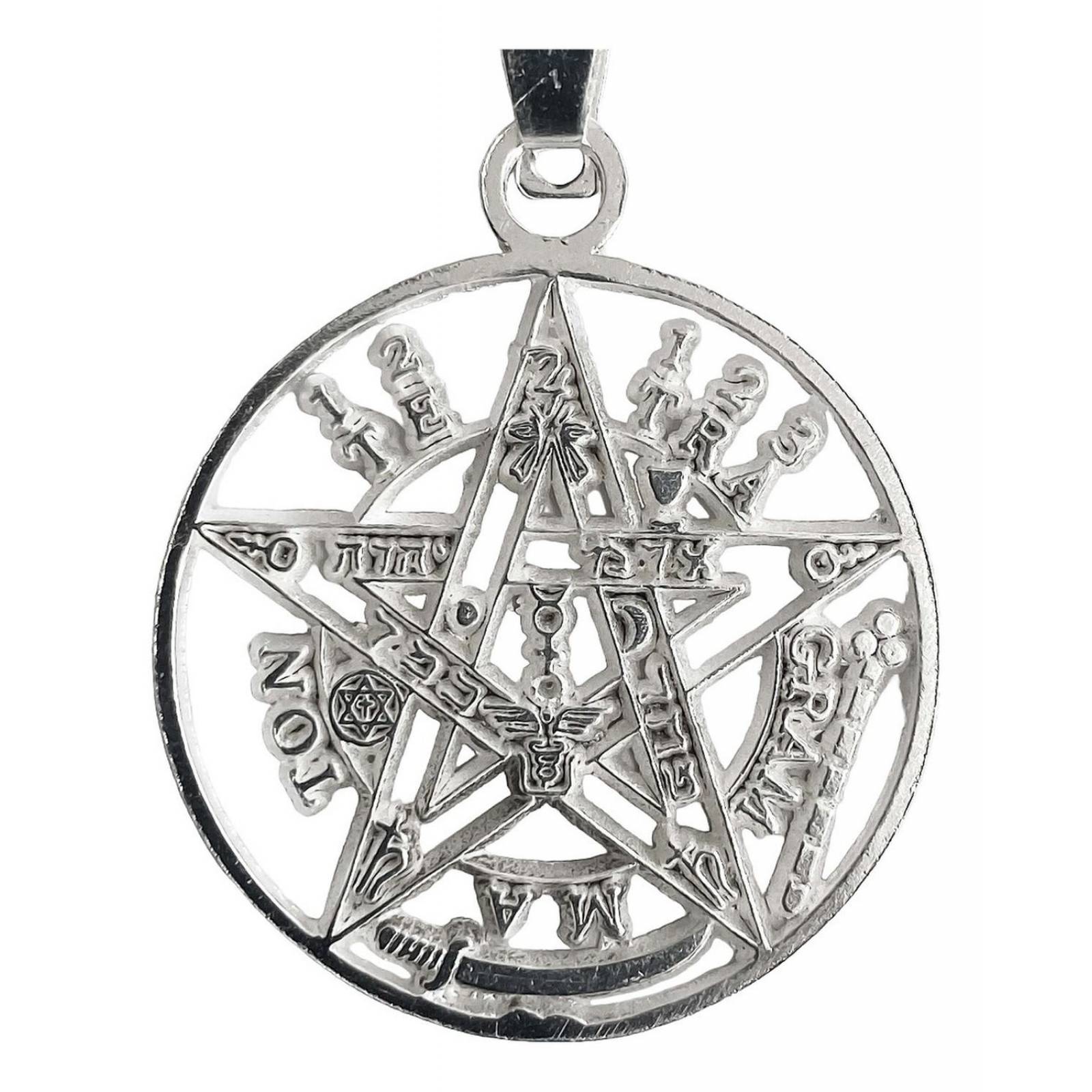 Dije Tetragramaton Medalla Pentagrama Grande En Plata 925 