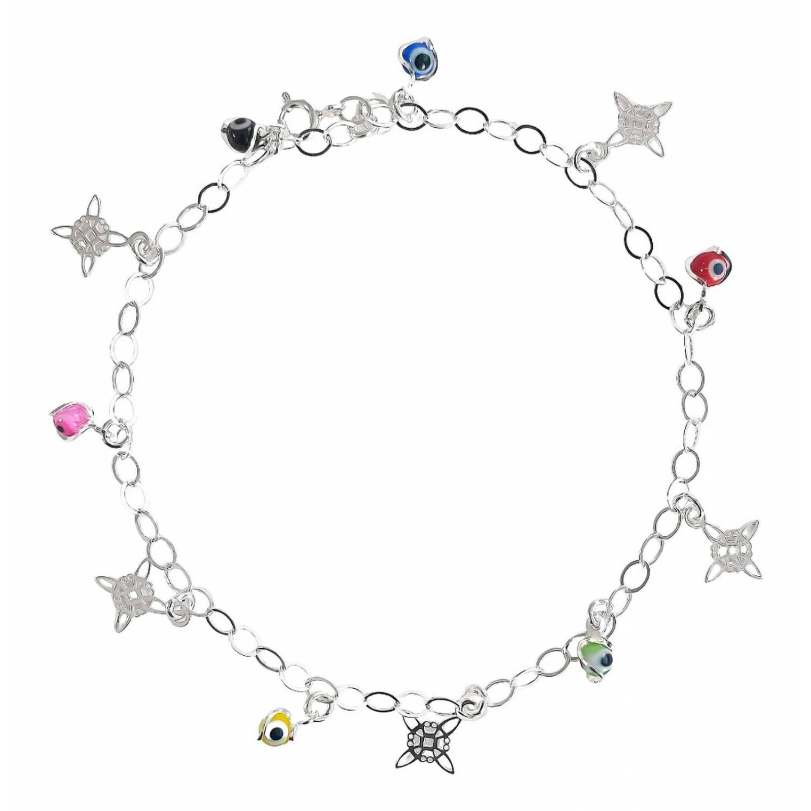 Tobillera Ajustable Nudo De Bruja Ojo Turco Plata 925 9 cm - 25 cm Colores Largo/Ancho: 25 cm (ajustable) 3.5 mm