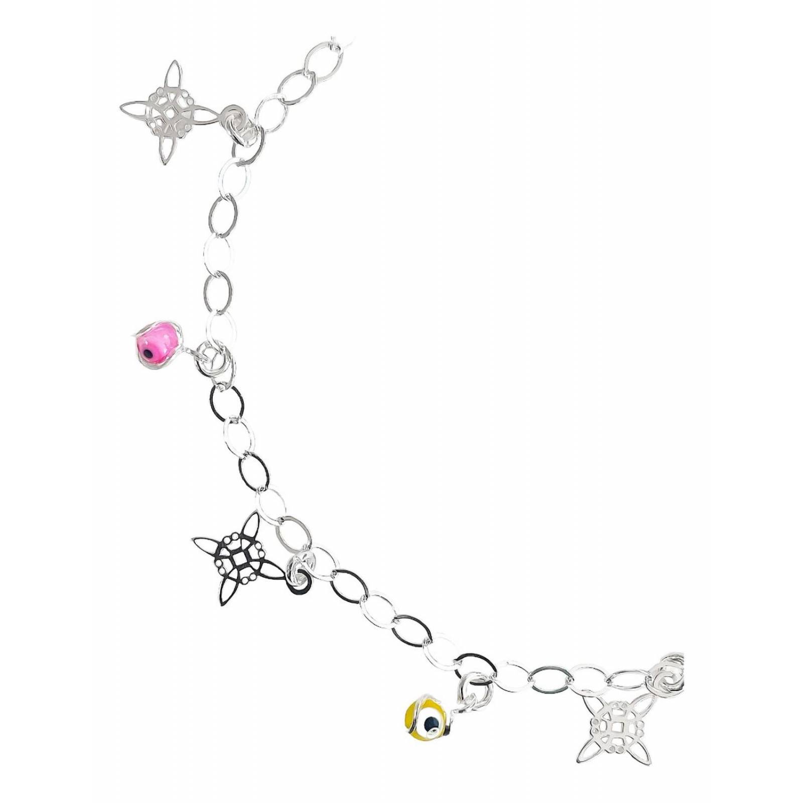 Tobillera Ajustable Nudo De Bruja Ojo Turco Plata 925 9 cm - 25 cm Colores Largo/Ancho: 25 cm (ajustable) 3.5 mm