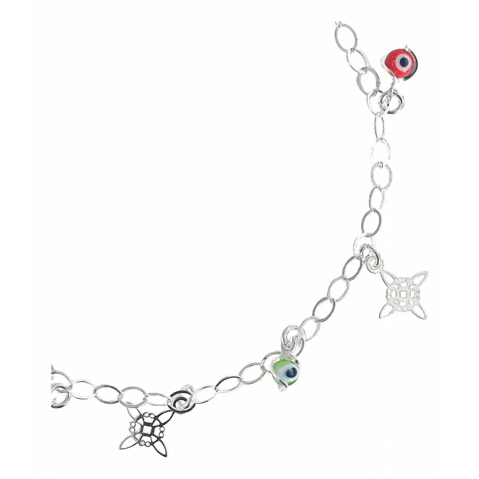 Tobillera Ajustable Nudo De Bruja Ojo Turco Plata 925 9 cm - 25 cm Colores Largo/Ancho: 25 cm (ajustable) 3.5 mm