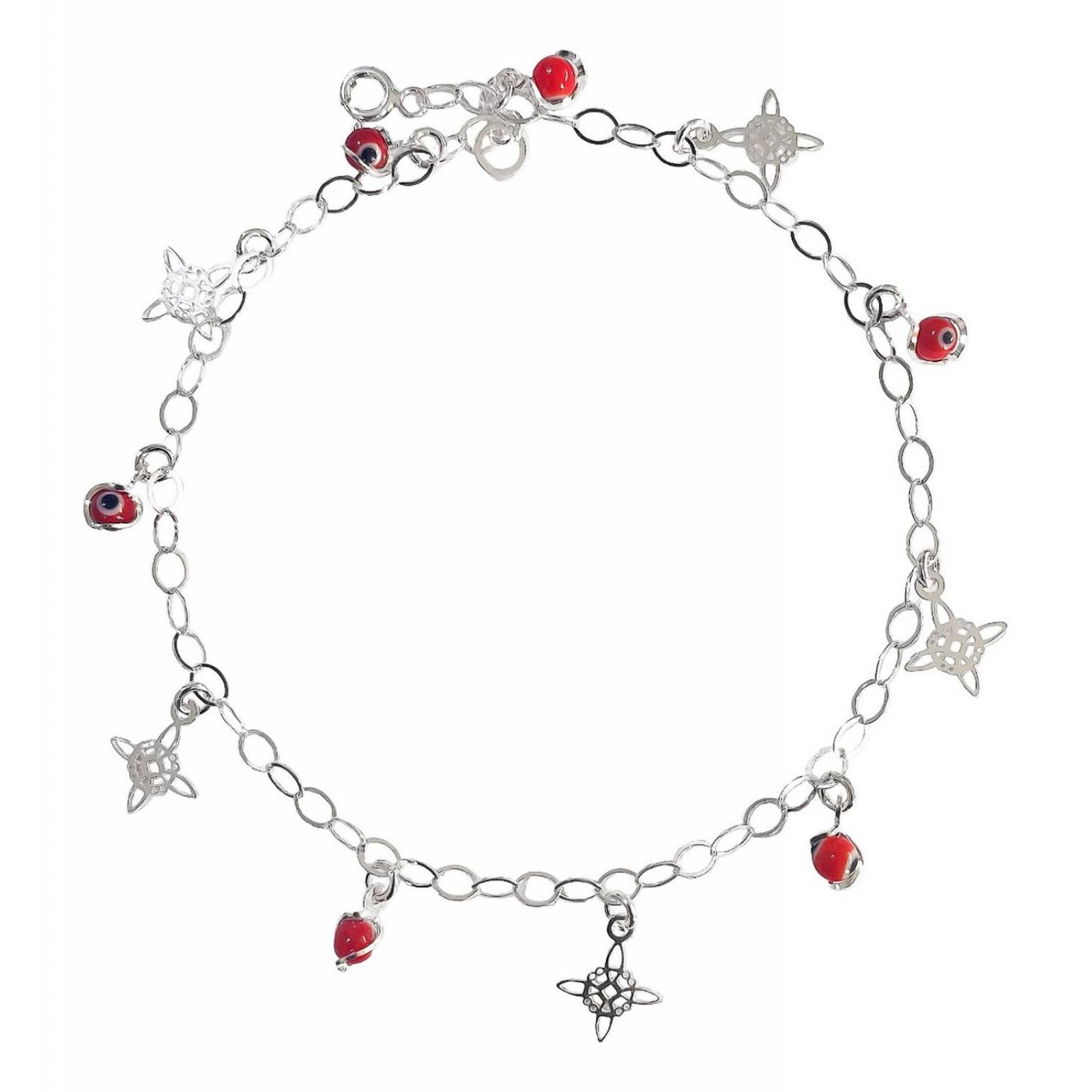 Tobillera Ajustable Nudo De Bruja Ojo Turco Plata 925 9 cm - 25 cm Largo/Ancho: 25 cm (ajustable) 3.5 mm Rojo