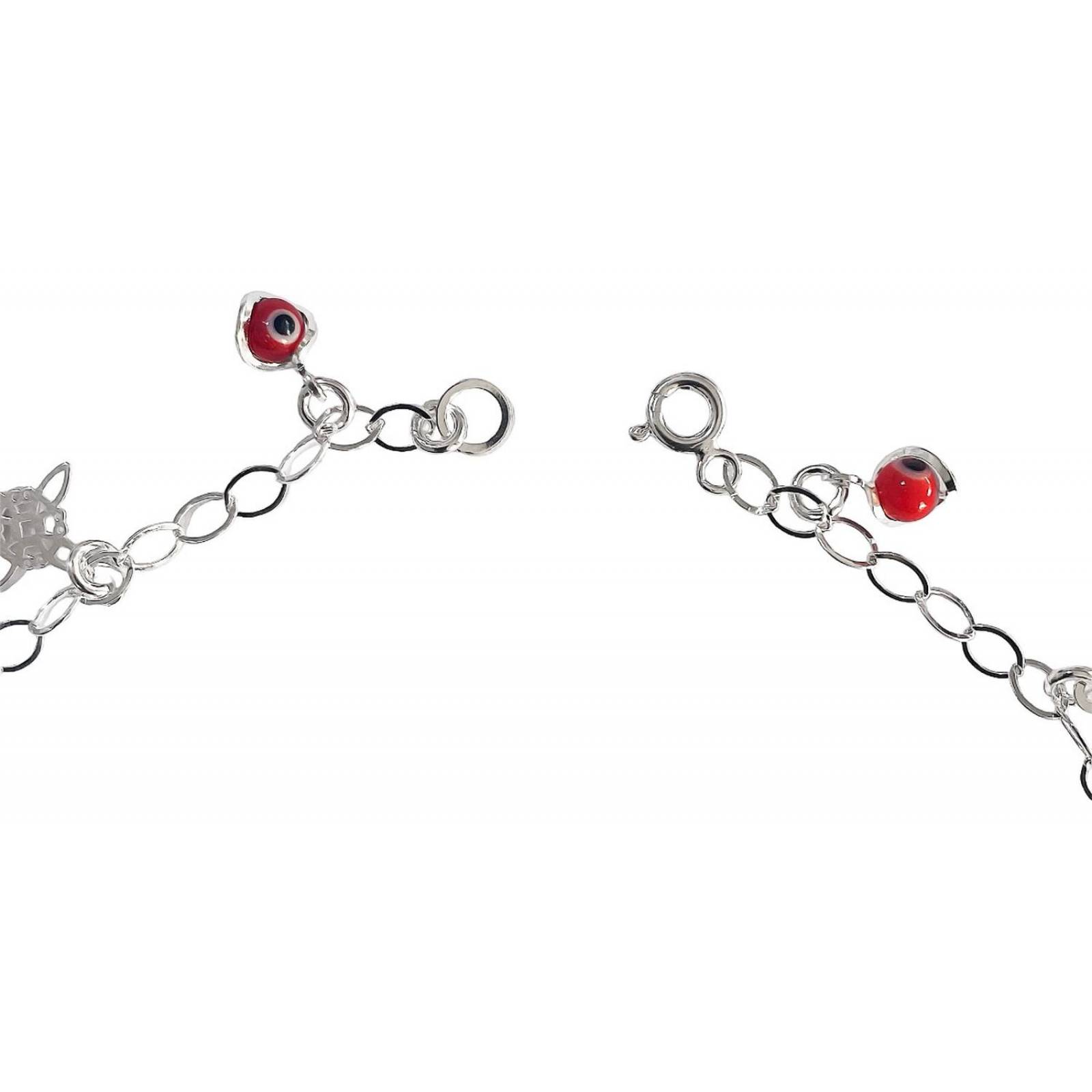 Tobillera Ajustable Nudo De Bruja Ojo Turco Plata 925 9 cm - 25 cm Largo/Ancho: 25 cm (ajustable) 3.5 mm Rojo