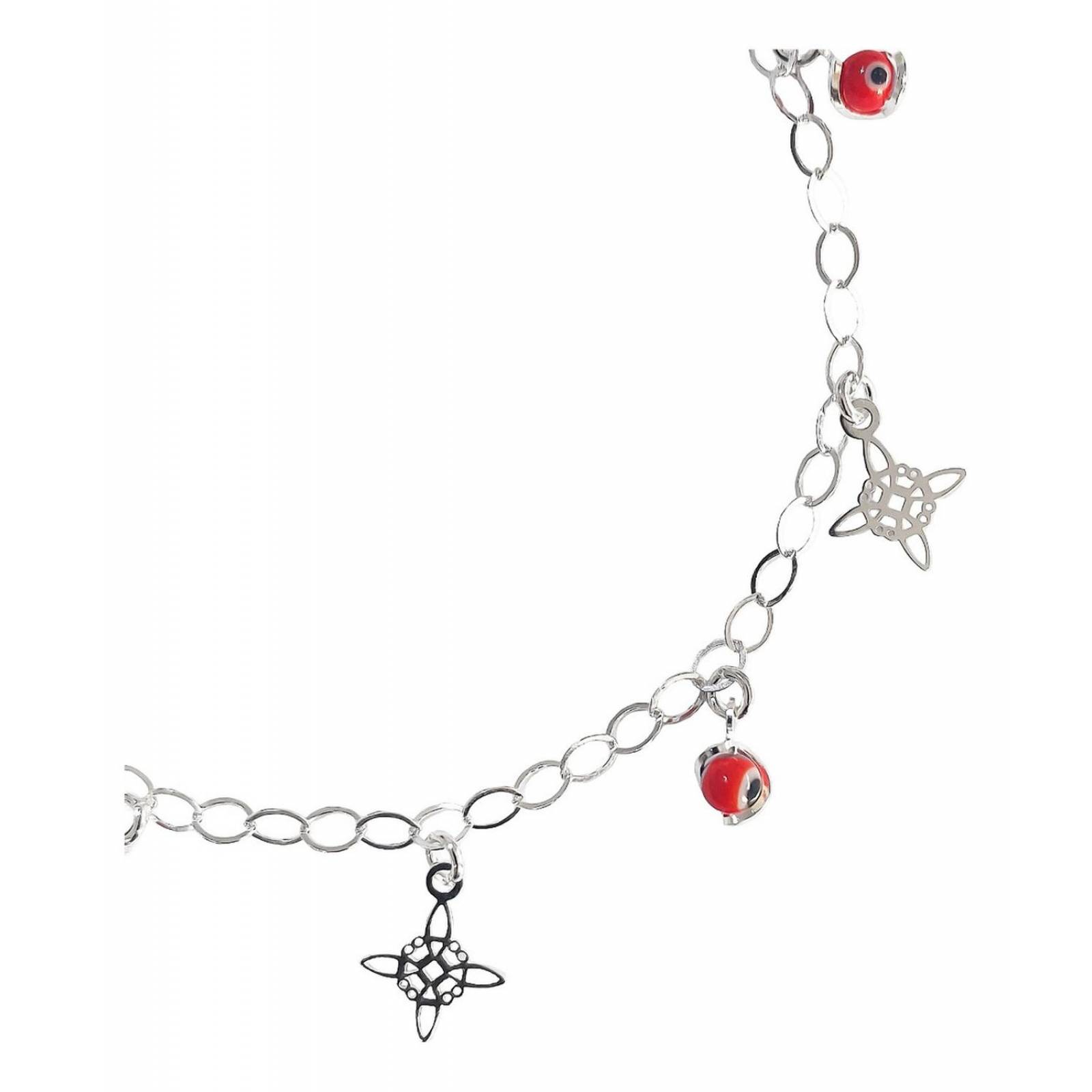 Tobillera Ajustable Nudo De Bruja Ojo Turco Plata 925 9 cm - 25 cm Largo/Ancho: 25 cm (ajustable) 3.5 mm Rojo