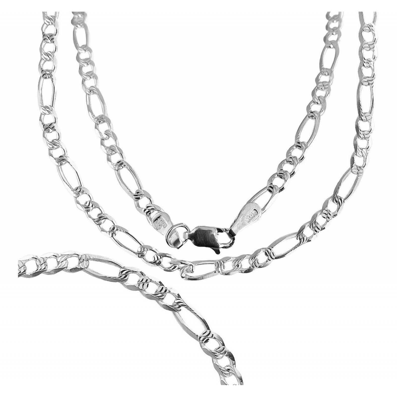 Cadena De Plata 925 Diamantada Hombre Fígaro 45 Cm X 5 Mm 