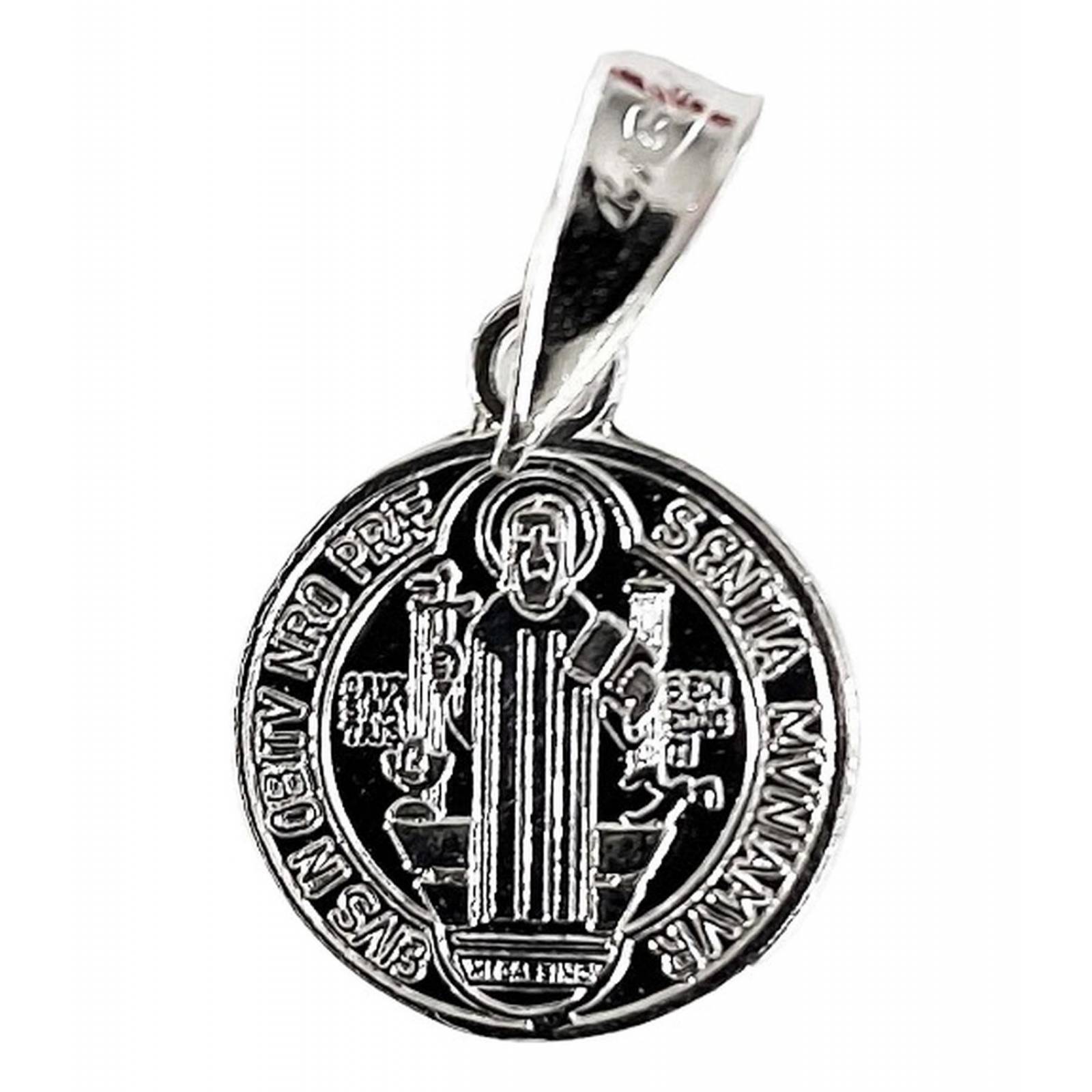 Medalla Bautizo Niño San Benito Doble Vista Plata 925 1.1 Cm 