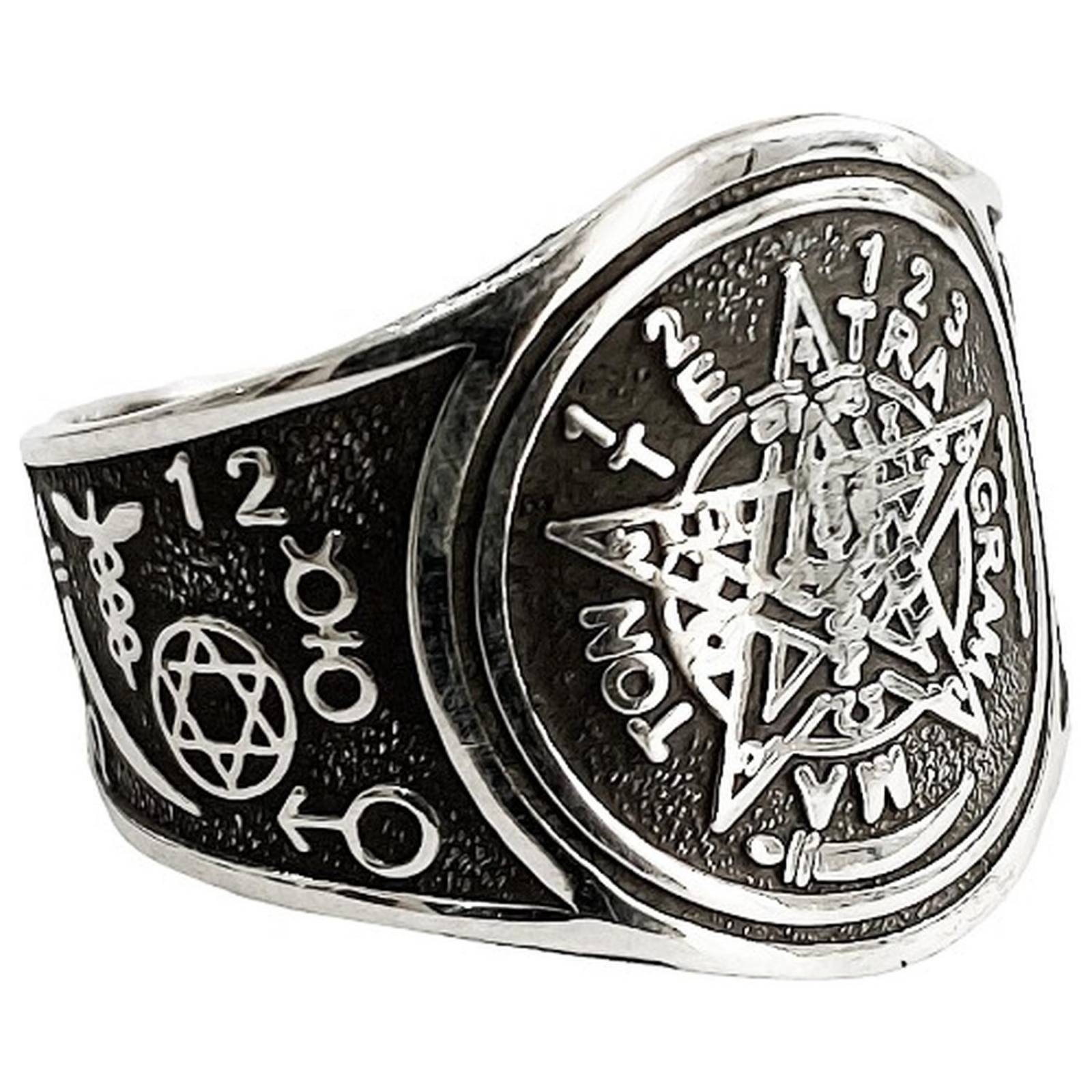 Anillo Tetragramaton Pavonado Plata Solida Ley .925 10.5 Plateado