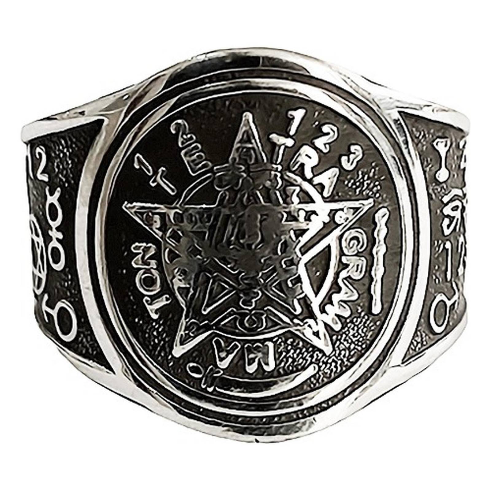 Anillo Tetragramaton Pavonado Plata Solida Ley .925 10.5 Plateado
