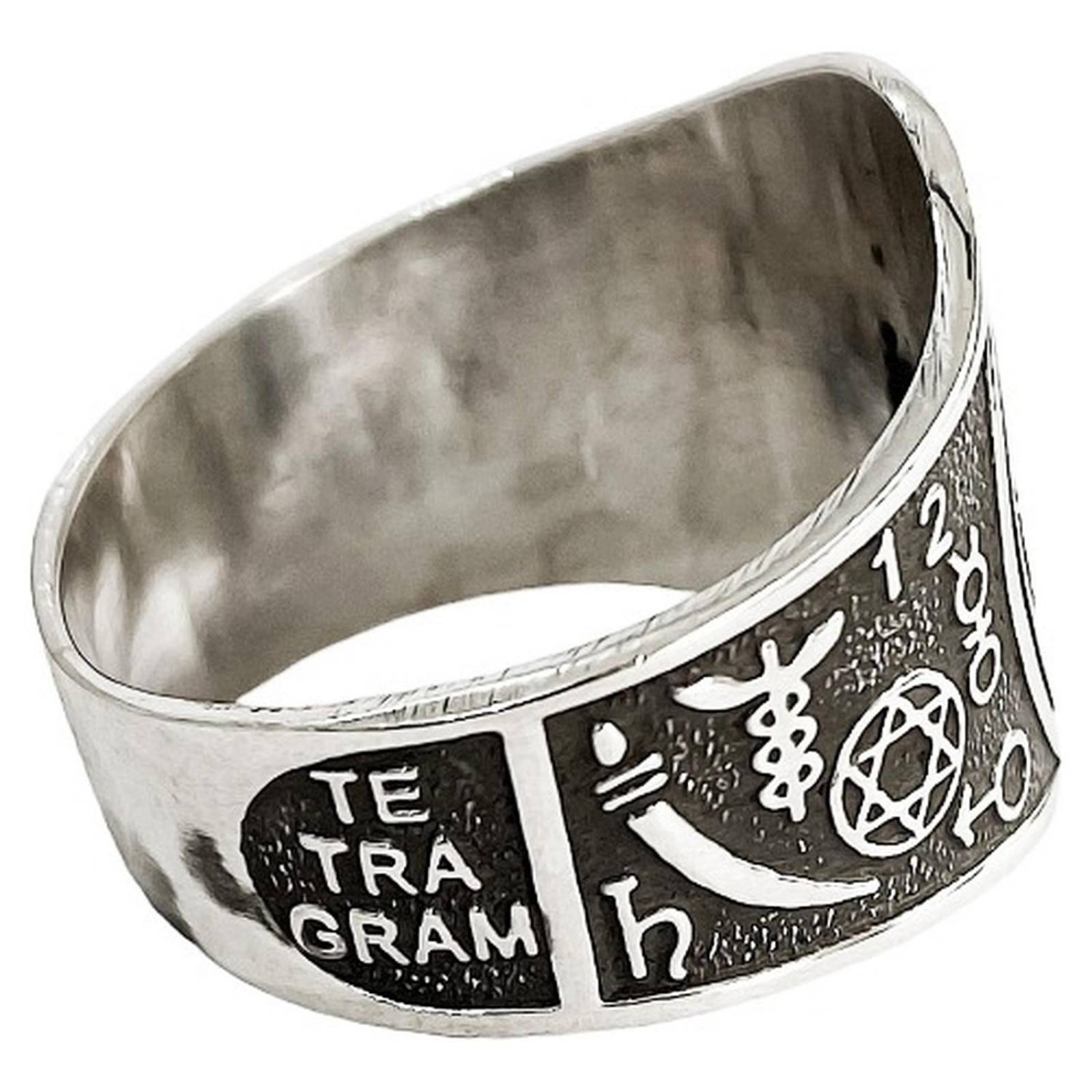 Anillo Tetragramaton Pavonado Plata Solida Ley .925 10.5 Plateado