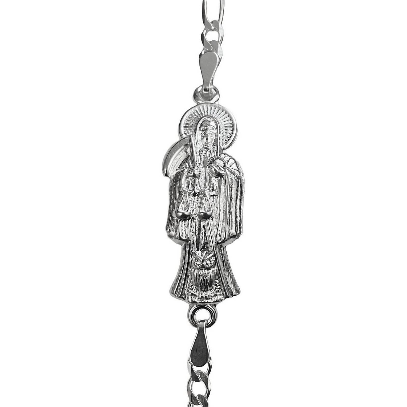 Pulsera Santa Muerte Lisa Esclava Plata Solida Ley 925 Normal Largo/Ancho: 18 cm x 4 mm 6 cm - 18 cm