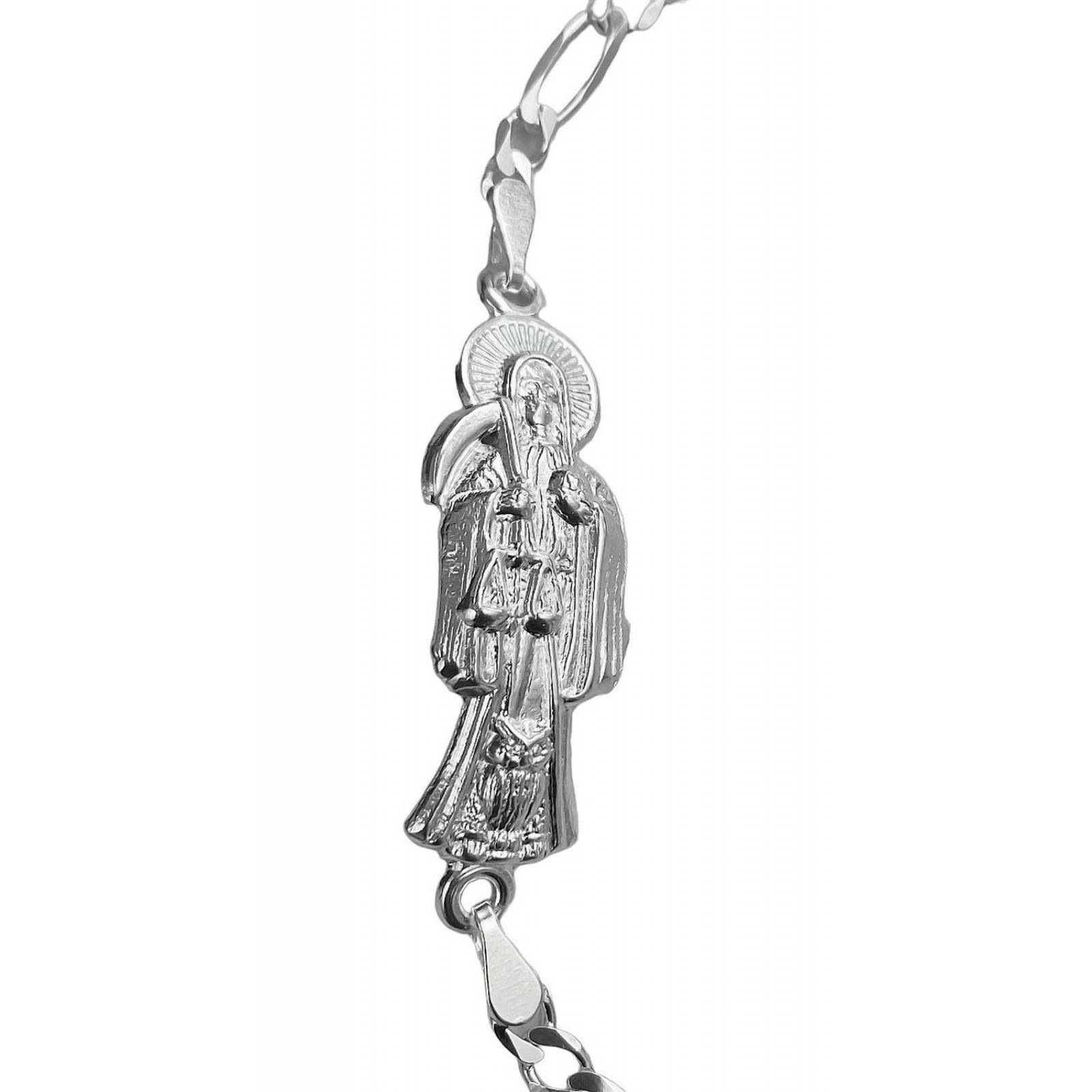 Pulsera Santa Muerte Lisa Esclava Plata Solida Ley 925 Normal Largo/Ancho: 18 cm x 4 mm 6 cm - 18 cm