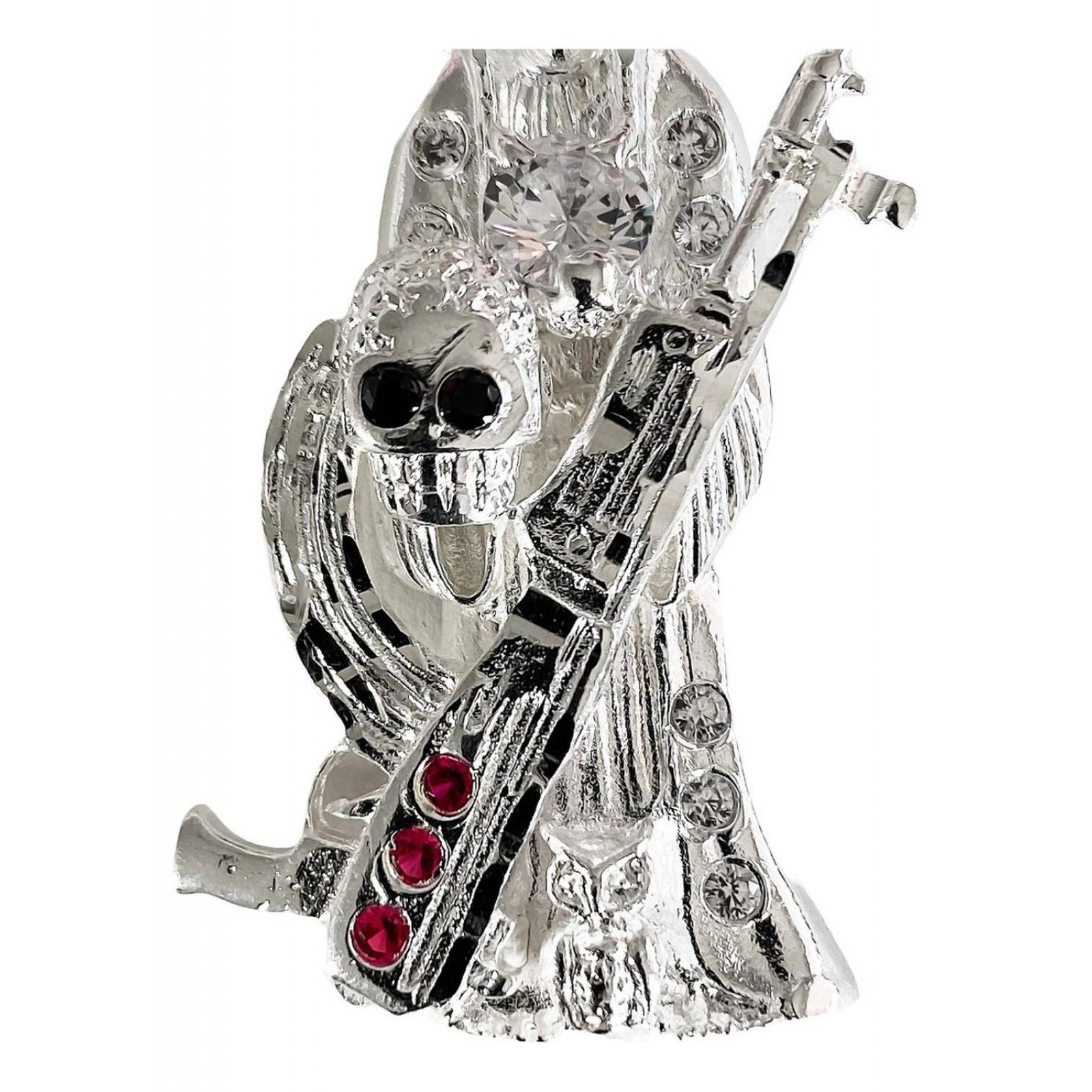 Dije Santa Muerte Rifle Calavera Zirconias Plata Ley 925 Negro Alto/Ancho: 6 cm x 2.5 cm