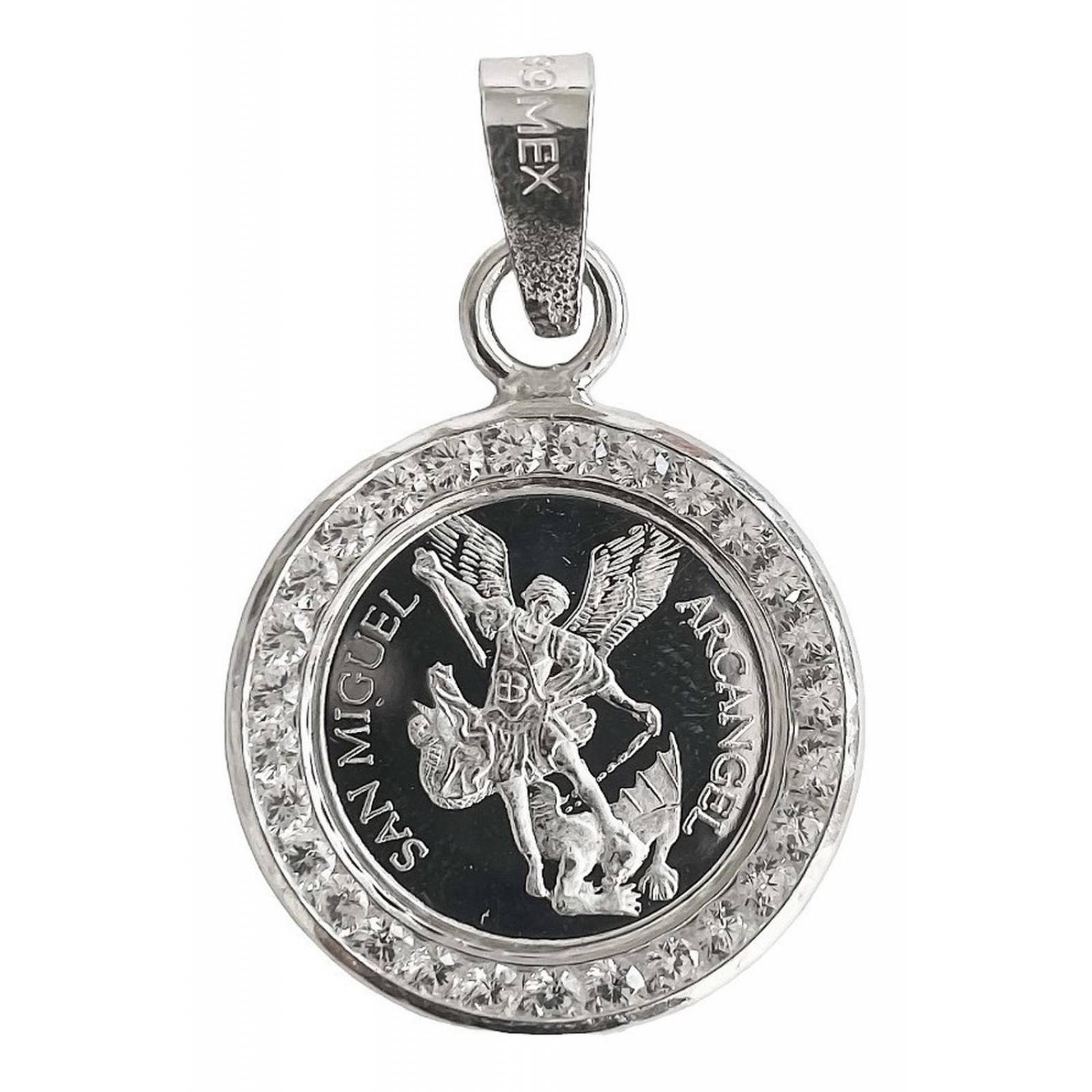 Dije Medalla San Miguel Arcangel Zirconias Plata Pura 999 