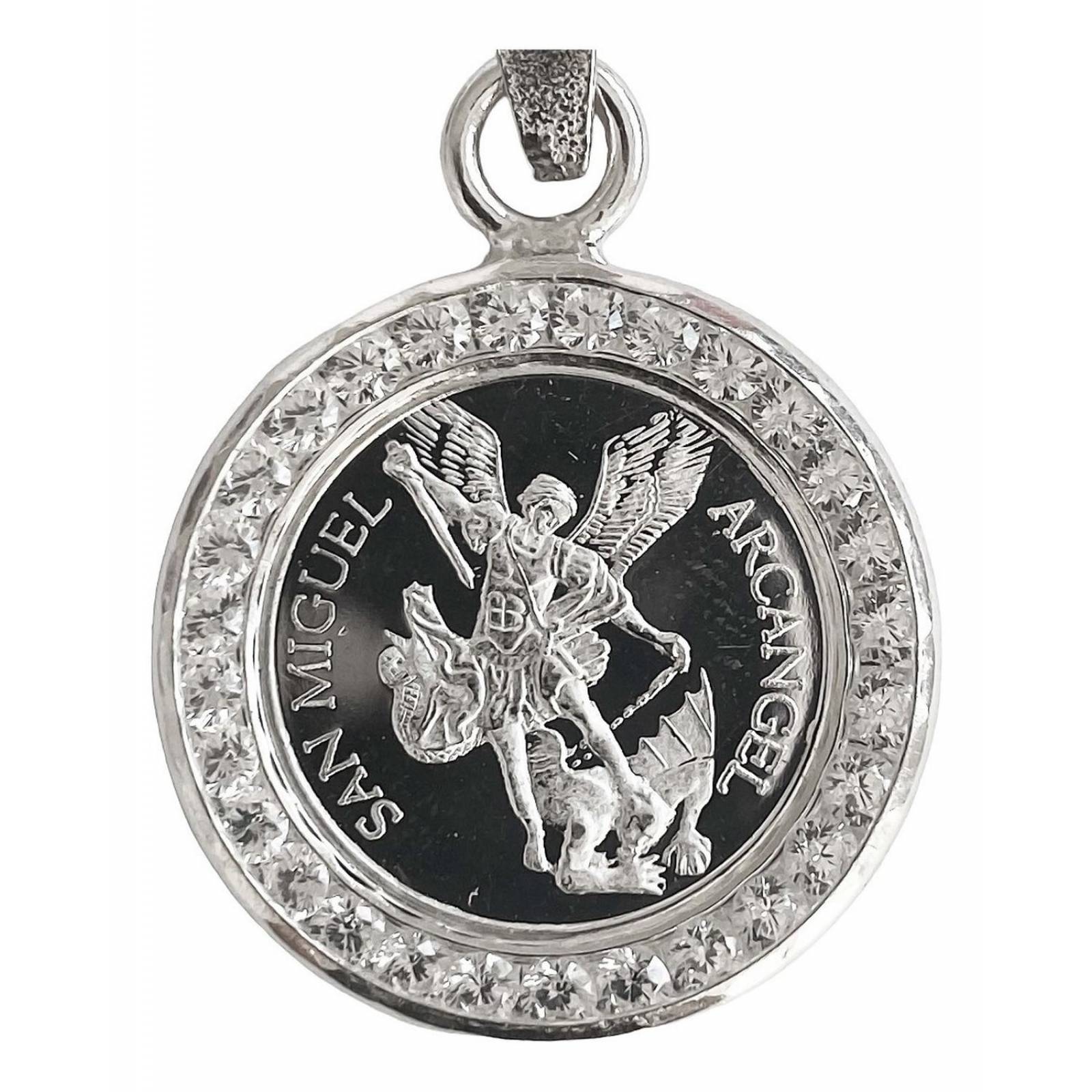 Dije Medalla San Miguel Arcangel Zirconias Plata Pura 999 