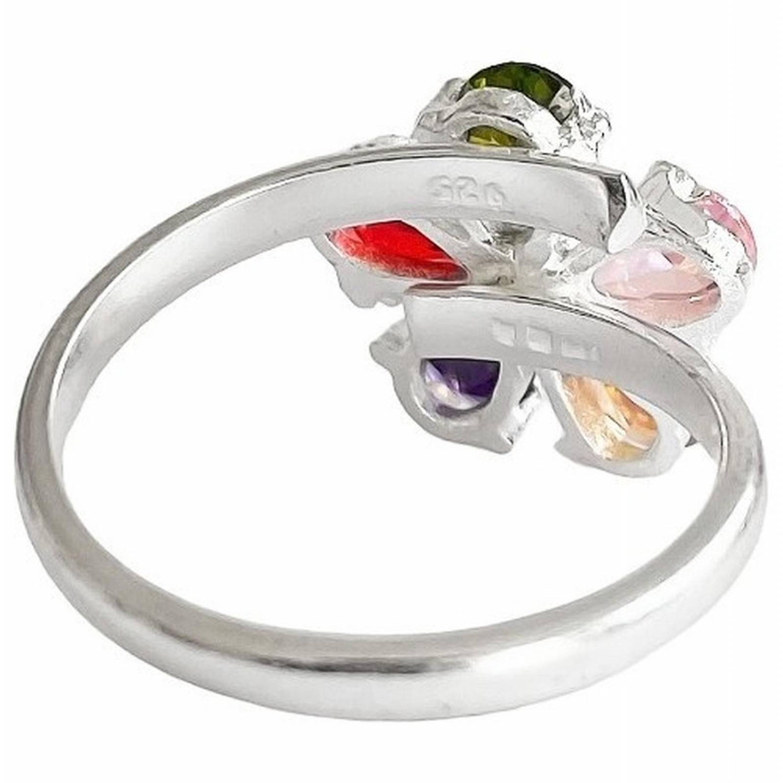 Anillo Flor 5 Pétalos Con Zirconias De Colores De Plata .925 
