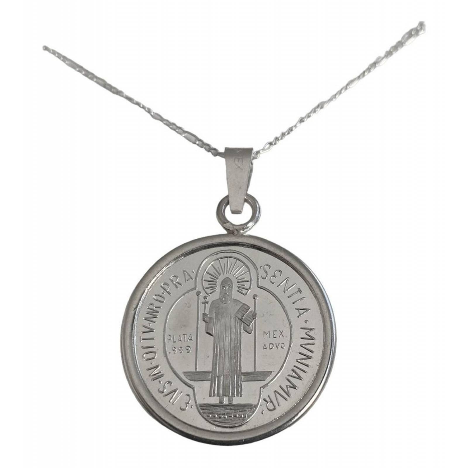 Dije Medalla San Benito Grande Plata Pura Ley 999 