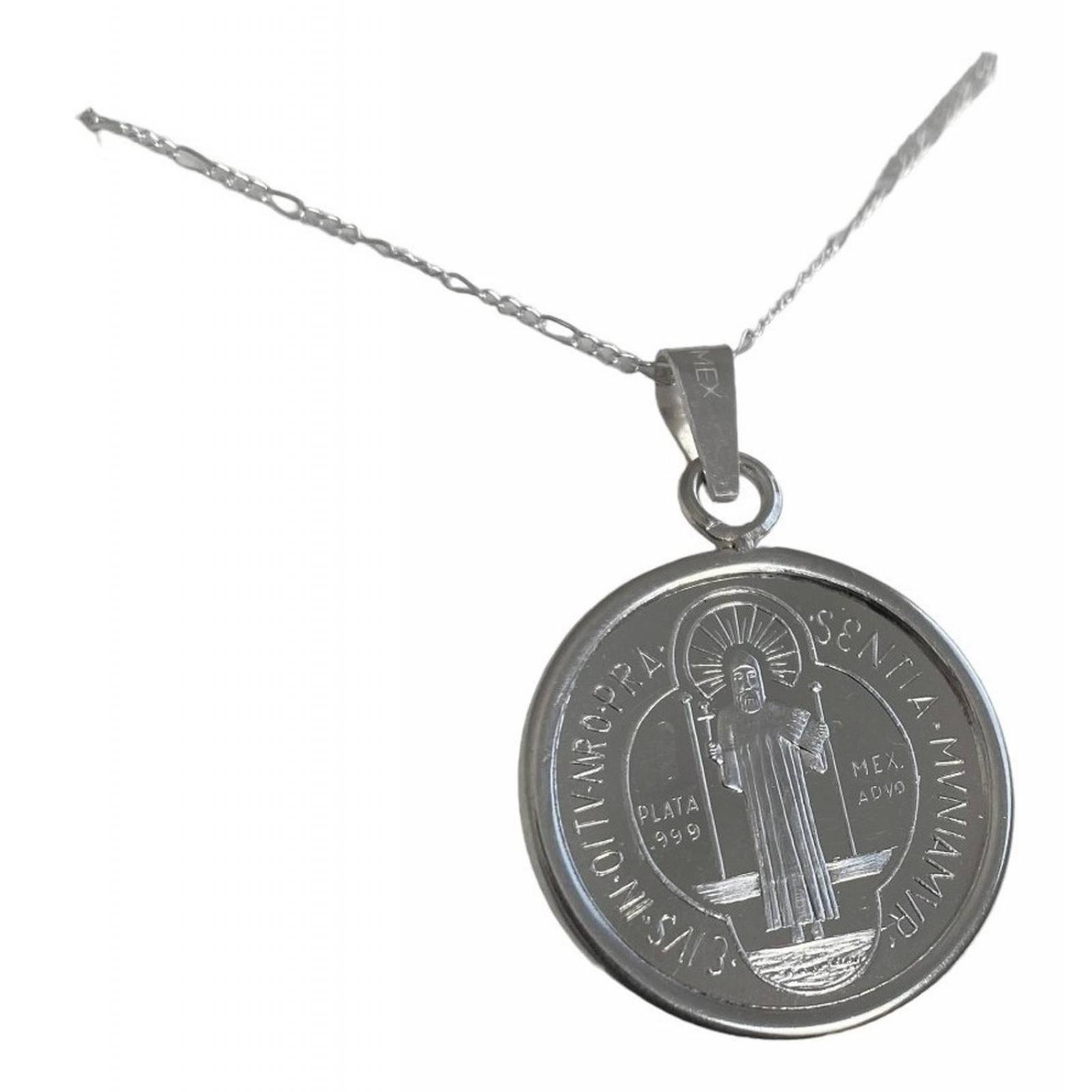 Dije Medalla San Benito Grande Plata Pura Ley 999 