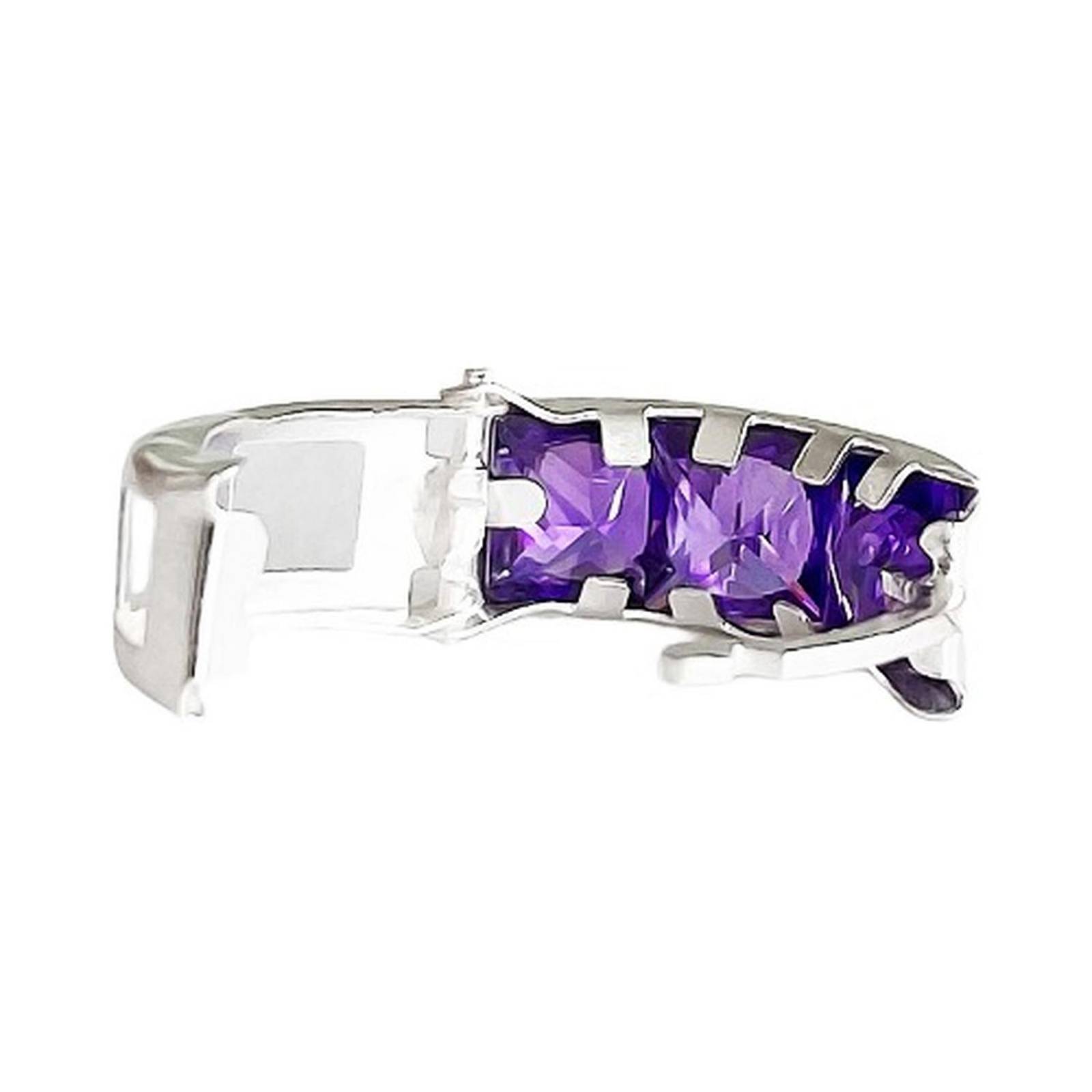 Aretes Huggies Arracadas 3 Zirconias Regalo Plata Ley 925 Violeta Alto/Ancho: 0.5 cm x  1.2 cm