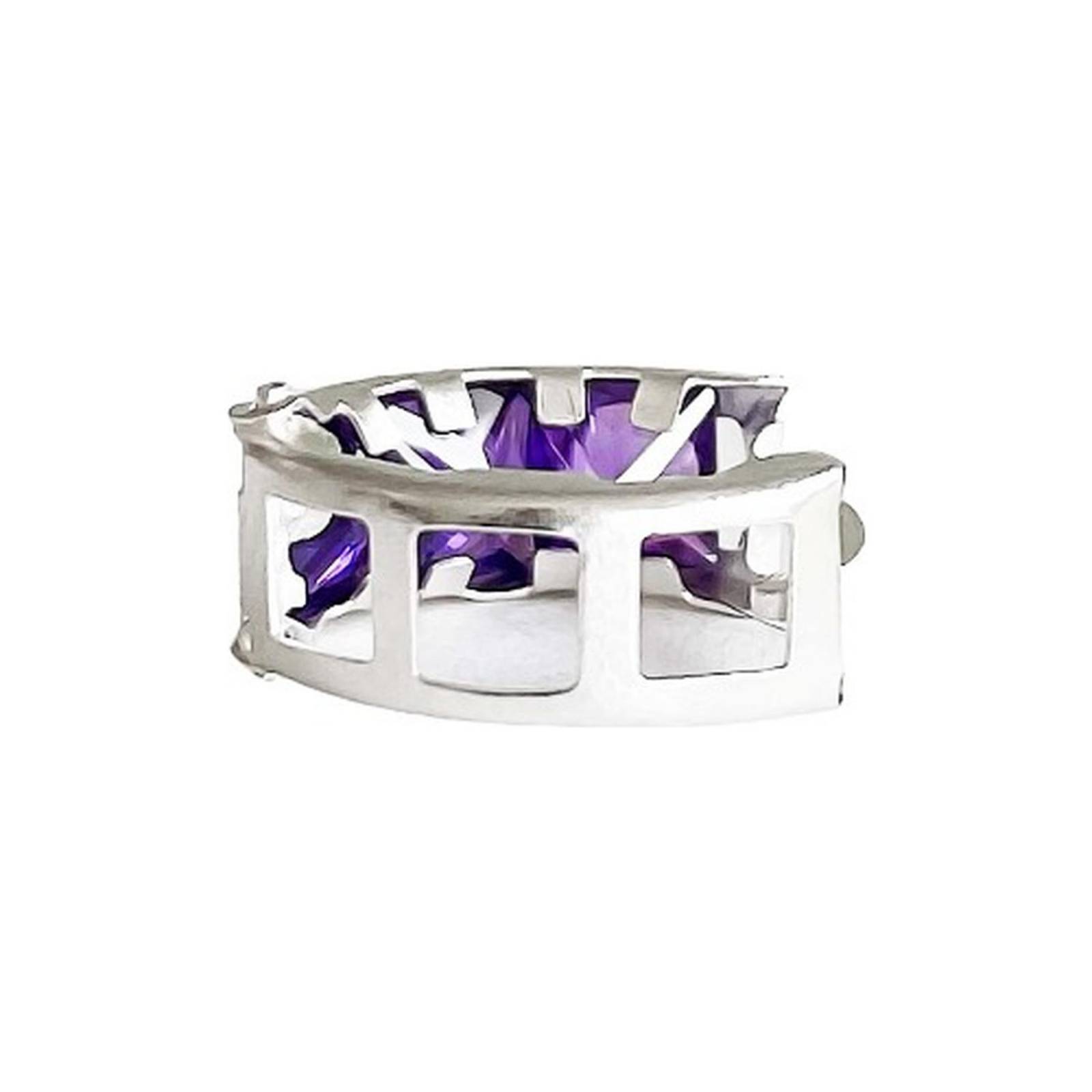 Aretes Huggies Arracadas 3 Zirconias Regalo Plata Ley 925 Violeta Alto/Ancho: 0.5 cm x  1.2 cm