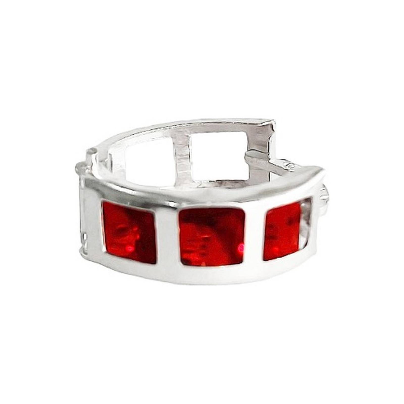 Aretes Huggies Arracadas 3 Zirconias Regalo Plata Ley 925 Rojo Alto/Ancho: 0.5 cm x  1.2 cm