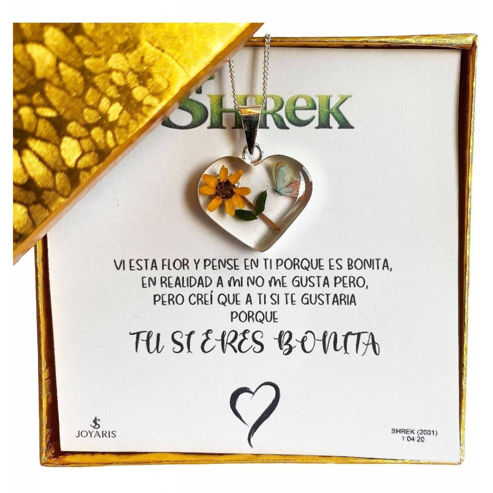 Shrek Collar Girasol Promesa Regalo Amor Amistad Plata S925 Alto/Ancho: 2.3 cm x 2.3 cm Corazón Girasol Mariposa