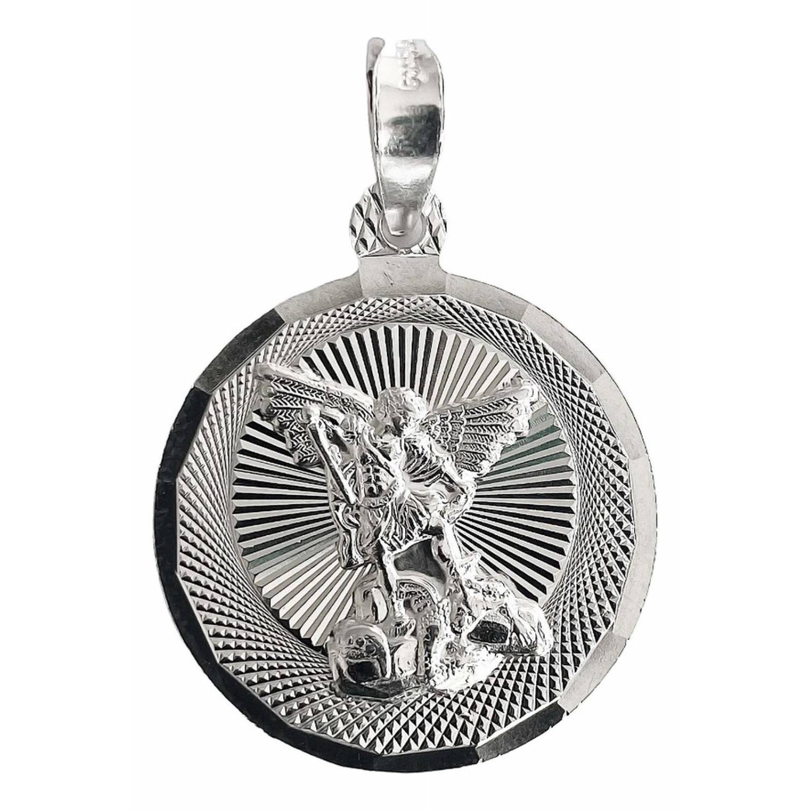 Dije Medalla San Miguel Arcangel Diamantado Plata Ley 925 