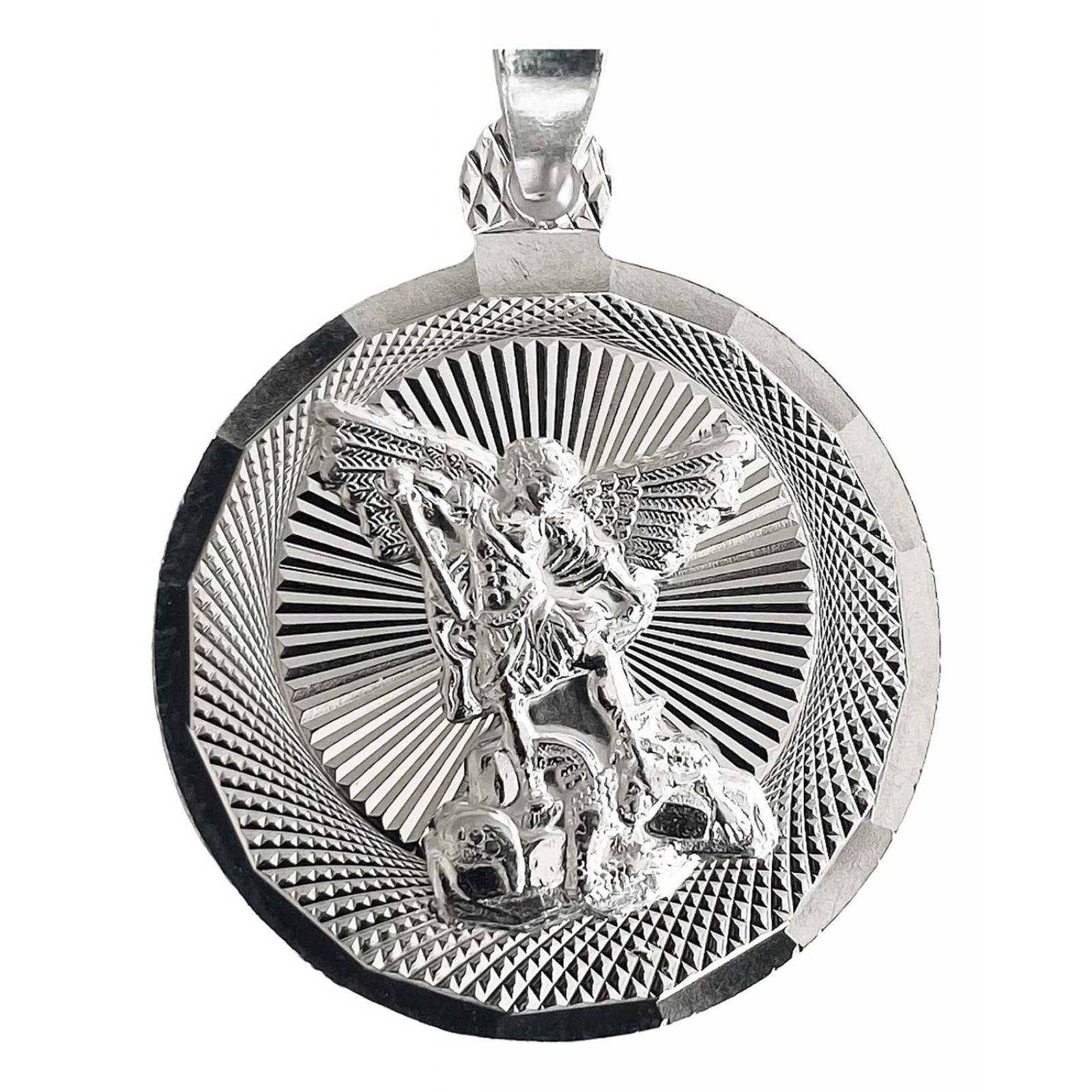Dije Medalla San Miguel Arcangel Diamantado Plata Ley 925 