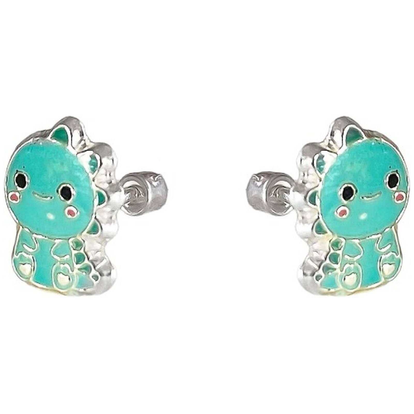 Aretes De Dinosaurio Niña Mujer Regalo Colores Plata Ley 925 Celeste Alto/Ancho: 0.9 cm x  0.6 cm