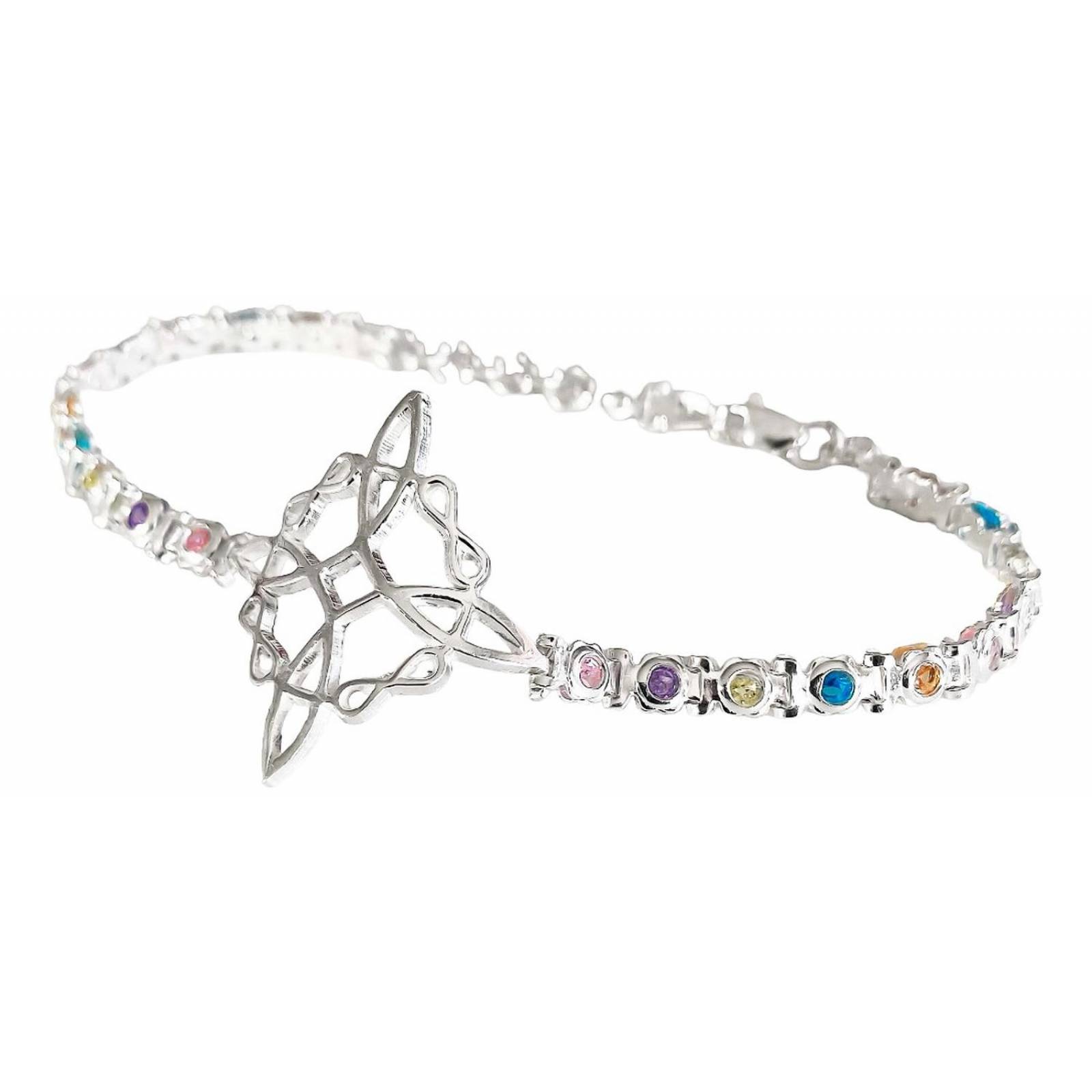 Pulsera Nudo De Bruja Grande Con Zirconias En Plata 925 Colores 6 cm - 19.5 cm Largo/Ancho: 19.5 cm (ajustable) x 4 mm