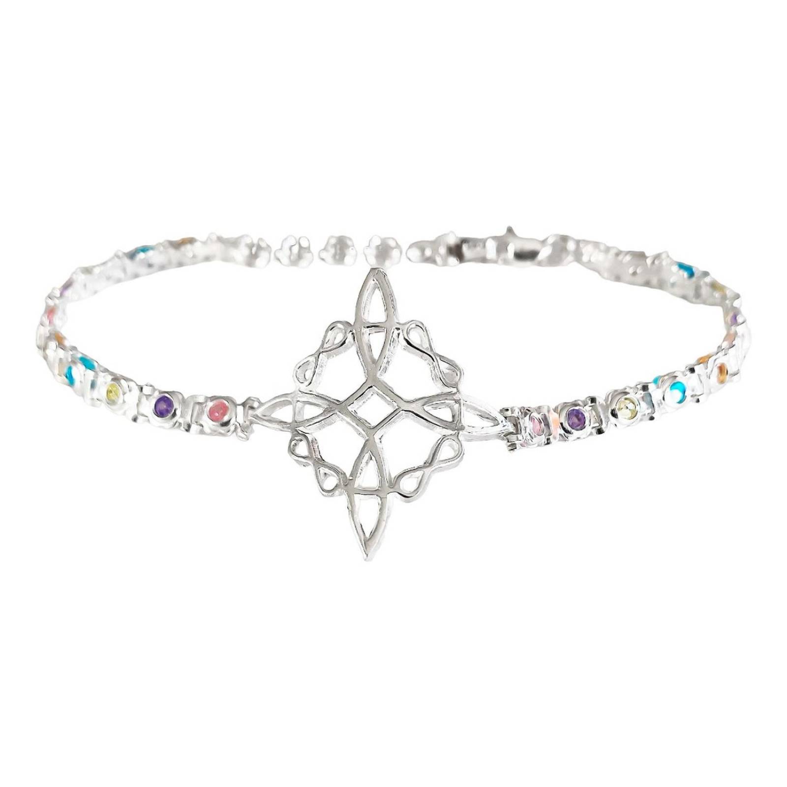 Pulsera Nudo De Bruja Grande Con Zirconias En Plata 925 Colores 6 cm - 19.5 cm Largo/Ancho: 19.5 cm (ajustable) x 4 mm